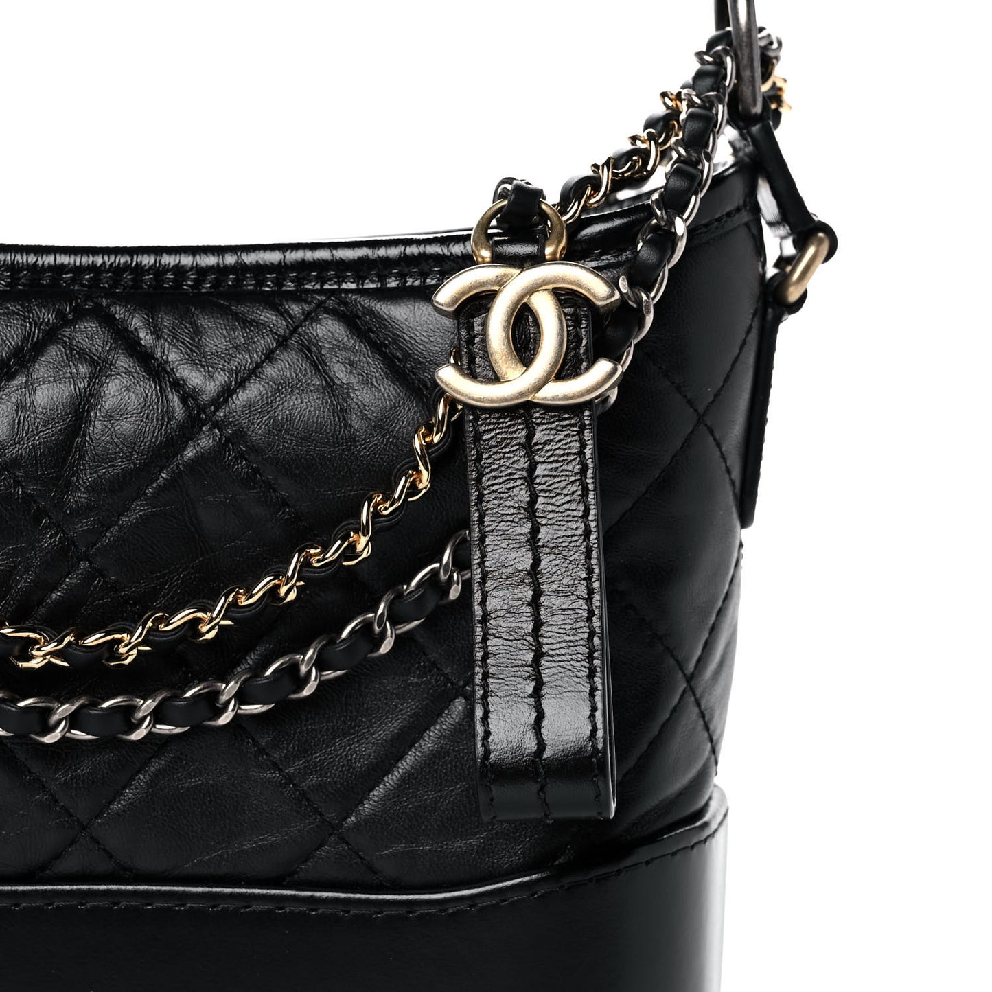 Aged Calfskin Quilted Small Gabrielle Logo Hobo Black