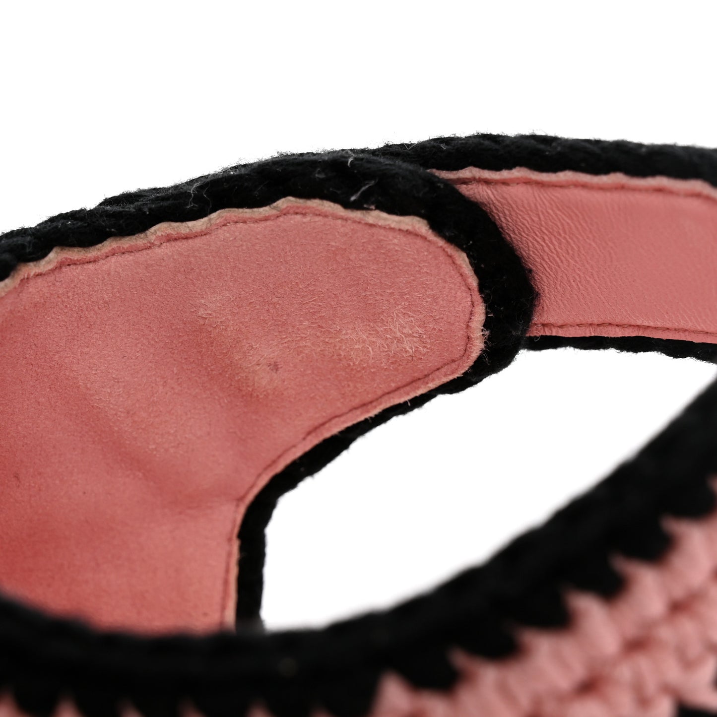Braided Knit Cap Toe CC Ankle Strap Espadrilles 37 Light Pink Black