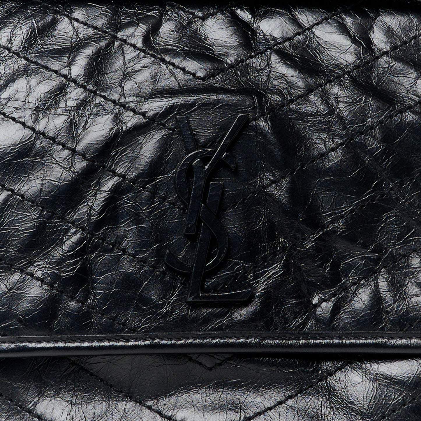 Crinkled Calfskin Matelasse Monogram Large Niki Chain Satchel Black