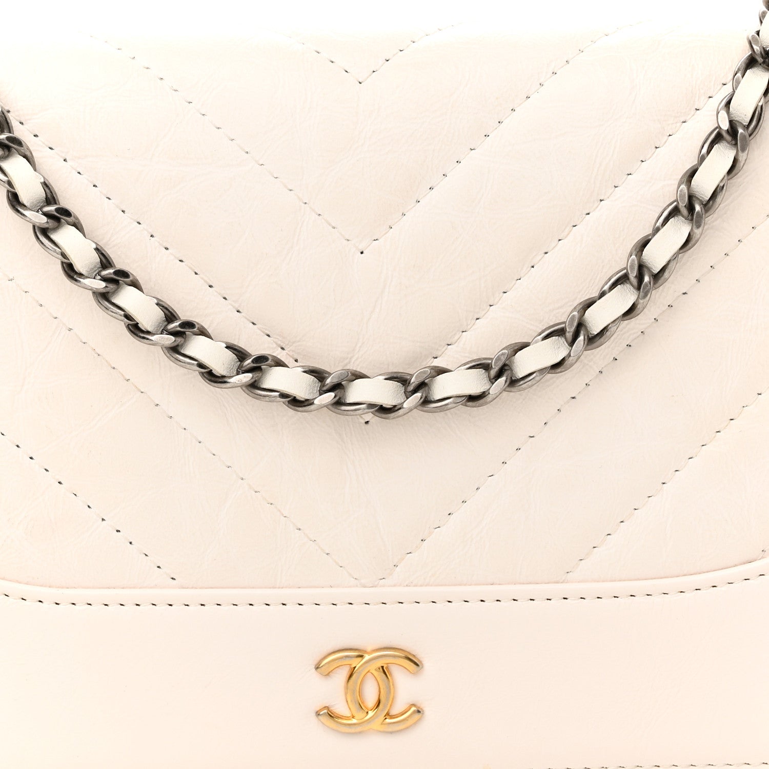 Chanel Aged Calfskin Chevron Quilted Gabrielle Wallet On Chain WOC White 9 of 11