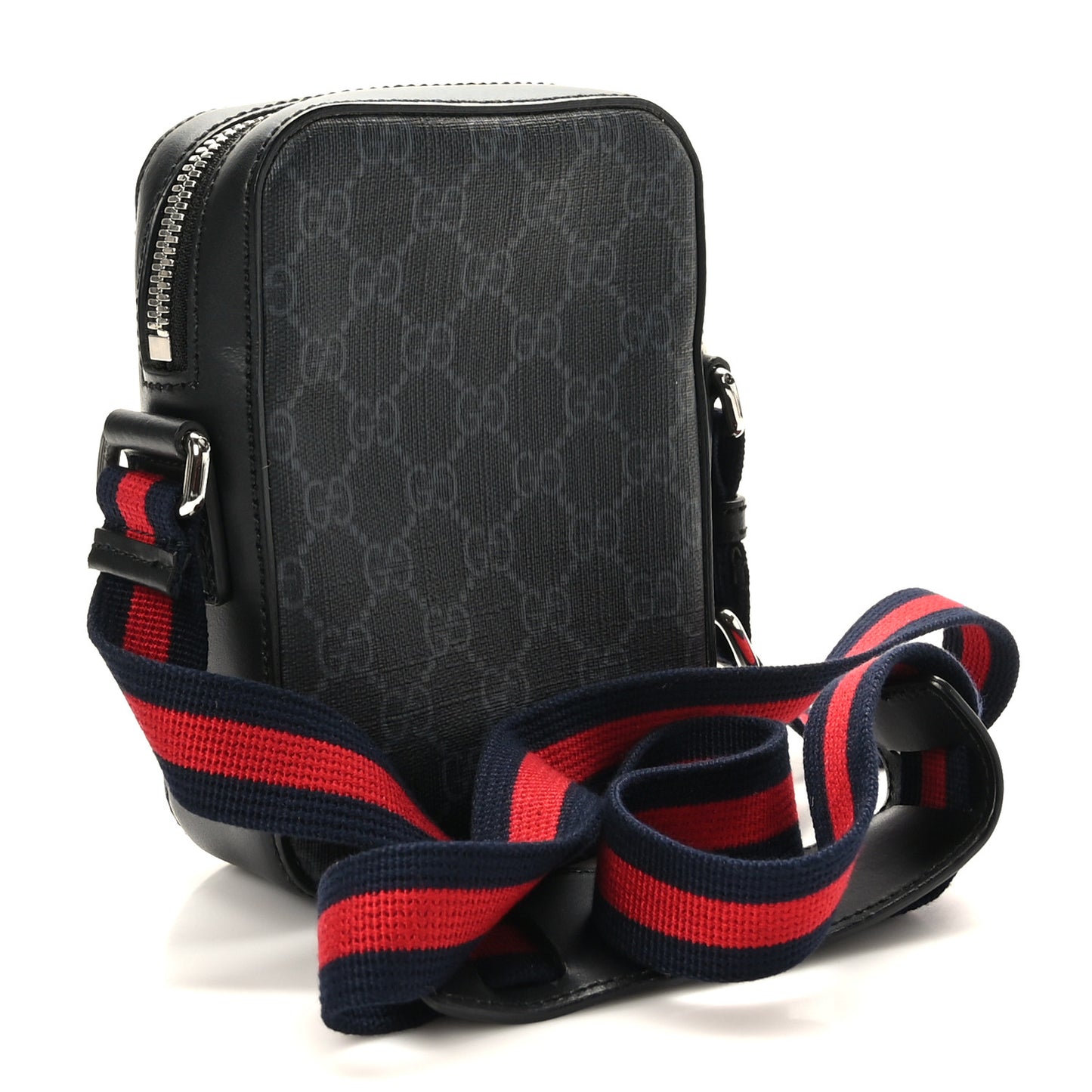 GG Supreme Monogram Appia Calfskin Web Small Camera Messenger Bag Black Grey