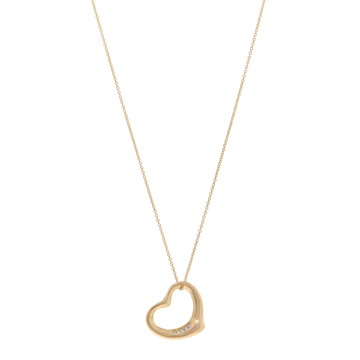18K Yellow Gold Diamond 22mm Elsa Peretti Open Heart Pendant Necklace