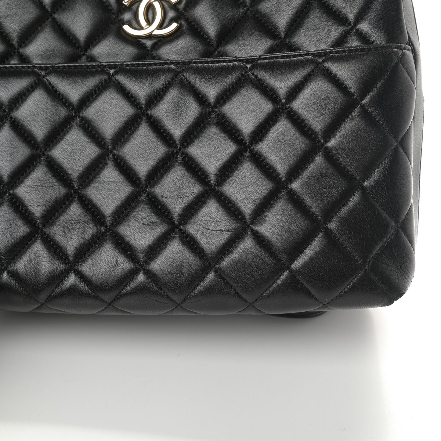 Lambskin Quilted Large Trendy CC Bowling Bag Black