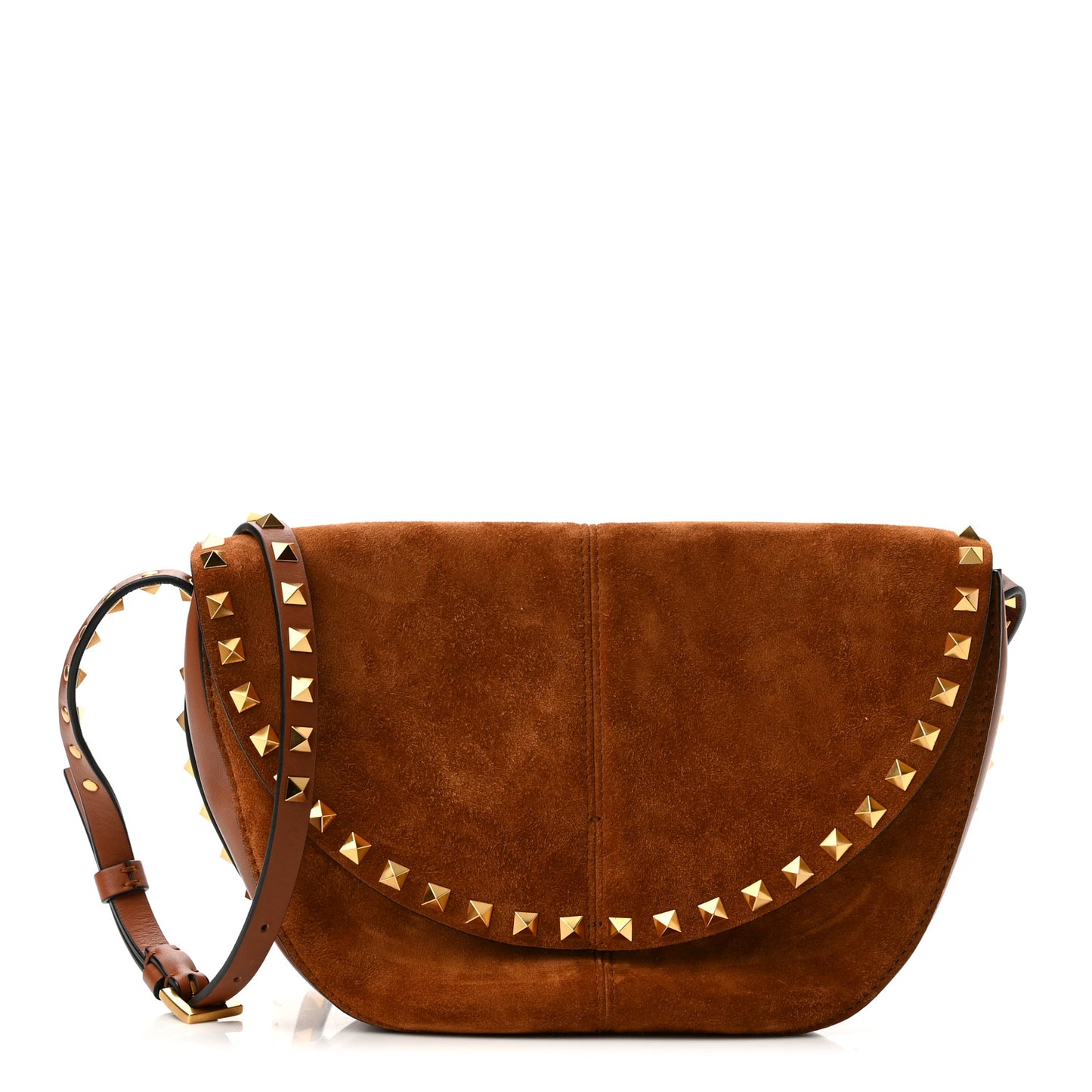 Suede Calfskin Rockstud Halfmoon Saddle Bag Selleria