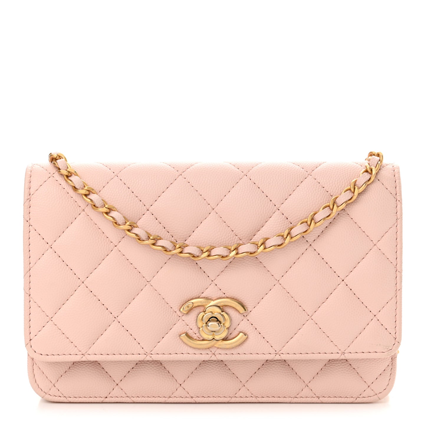 Caviar Quilted Camellia Wallet On Chain WOC Light Pink