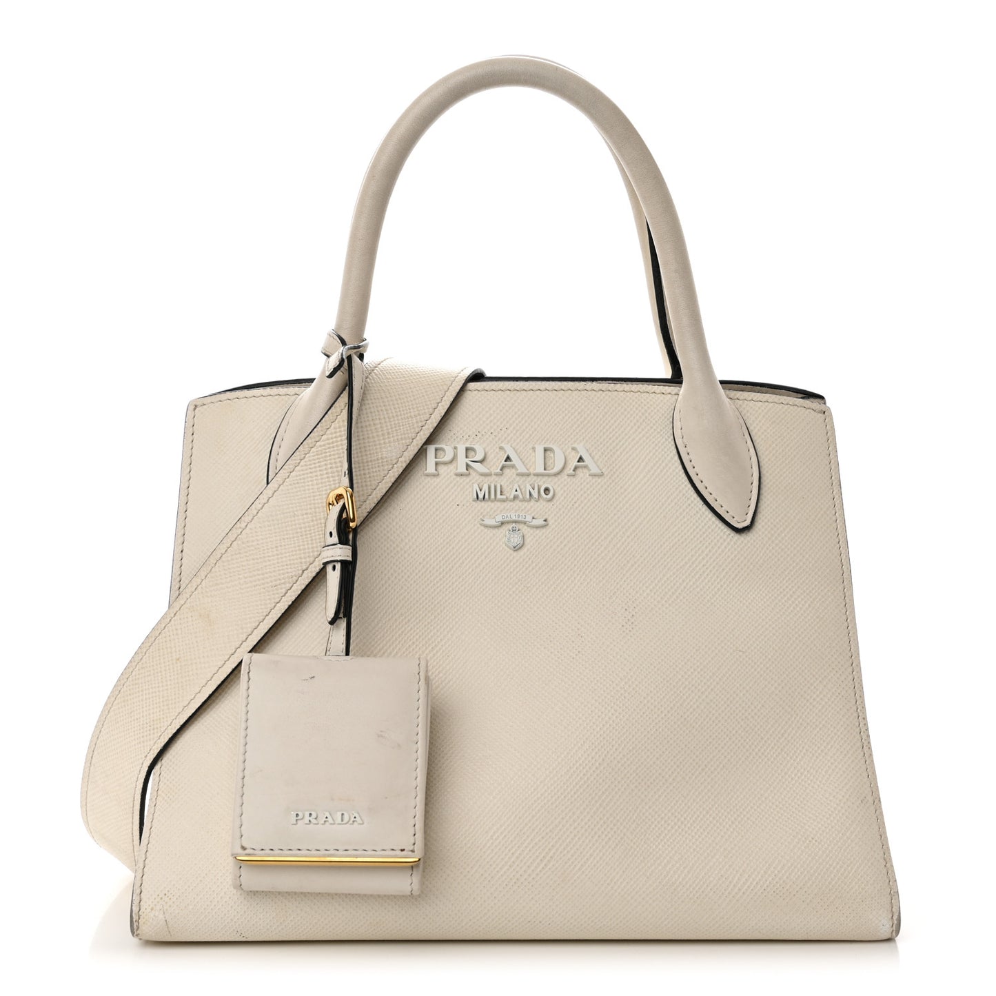 Saffiano Cuir Calfskin Small Monochrome Top Handle Tote White