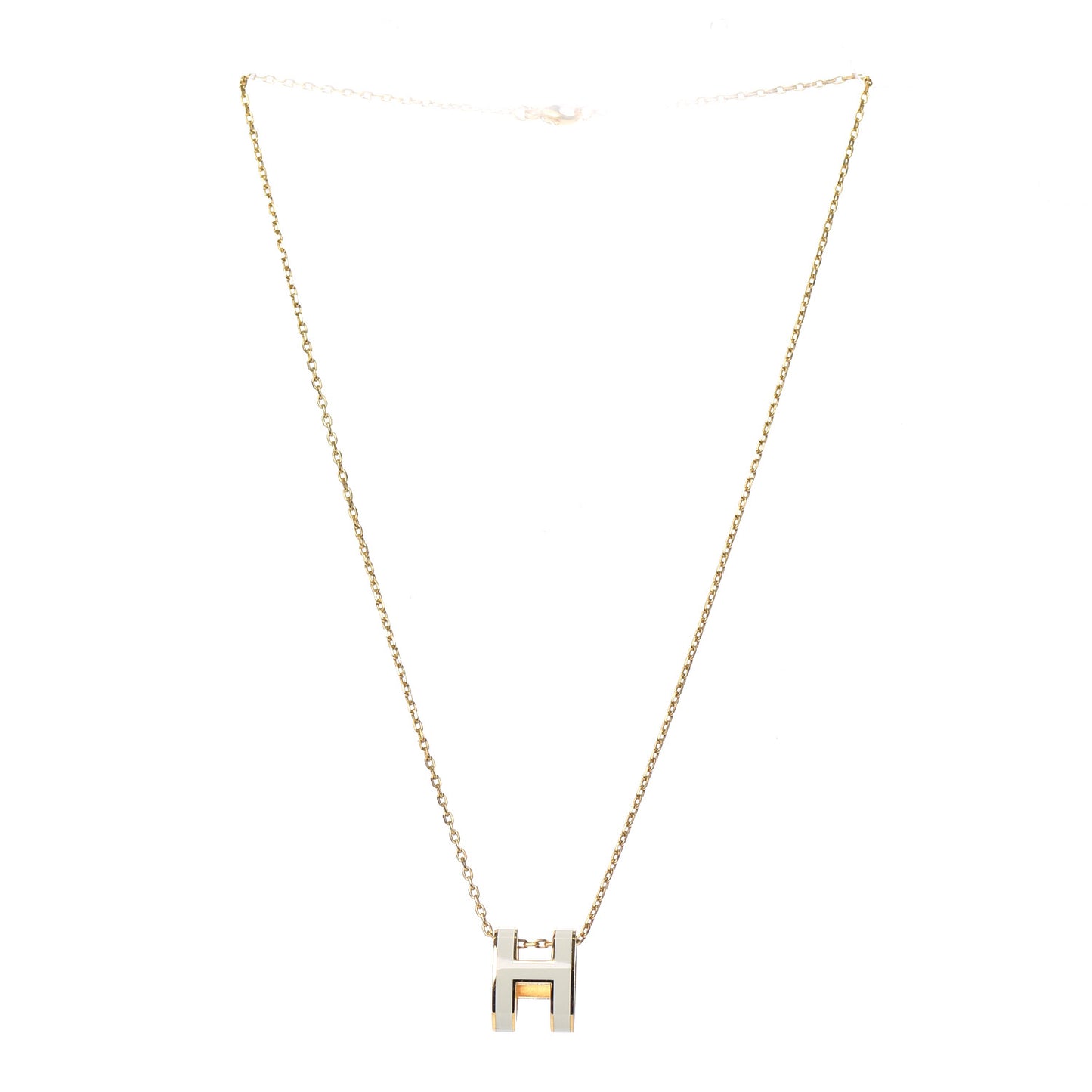 Lacquered Gold Pop H Pendant Necklace White