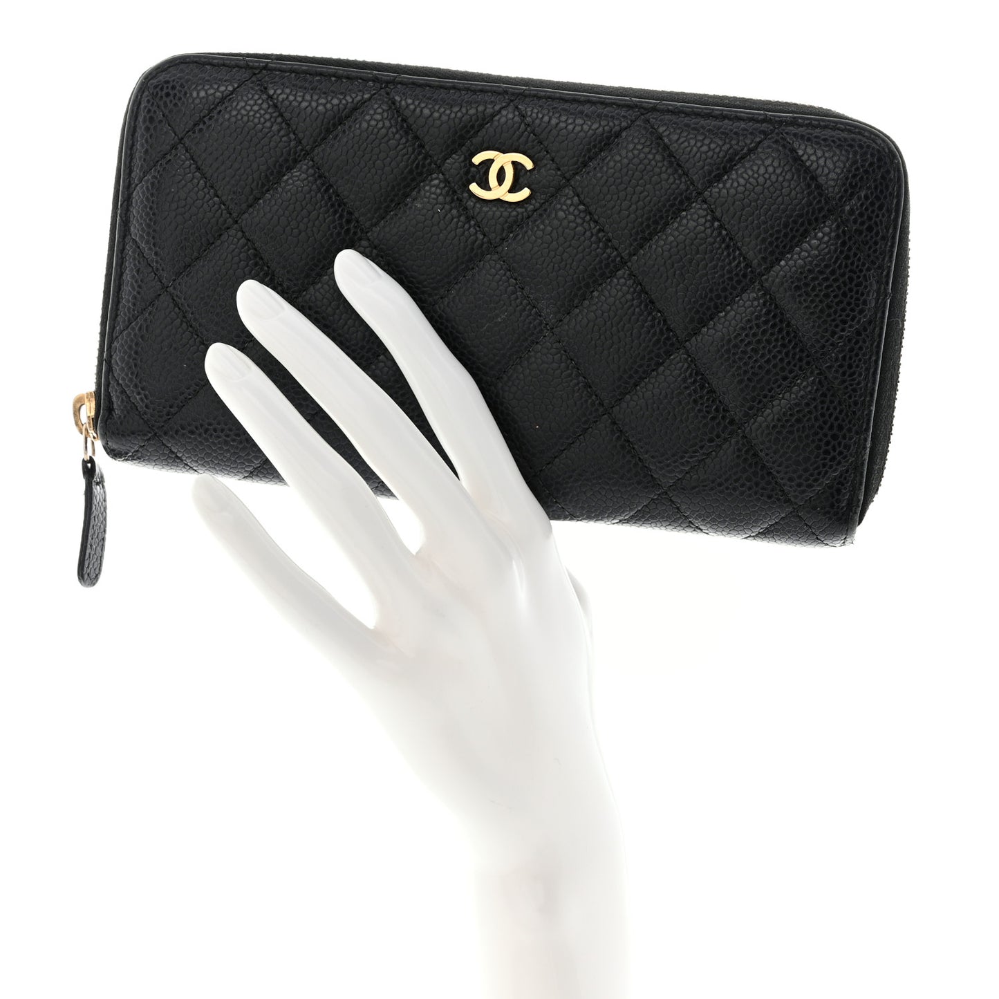 Caviar Quilted Large Gusset Zip Around Wallet Black