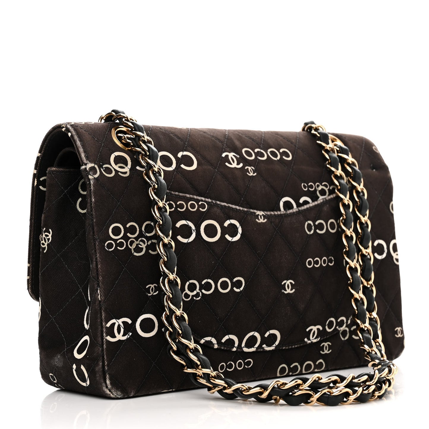Canvas Coco Printed Quilted Medium Double Flap Black White