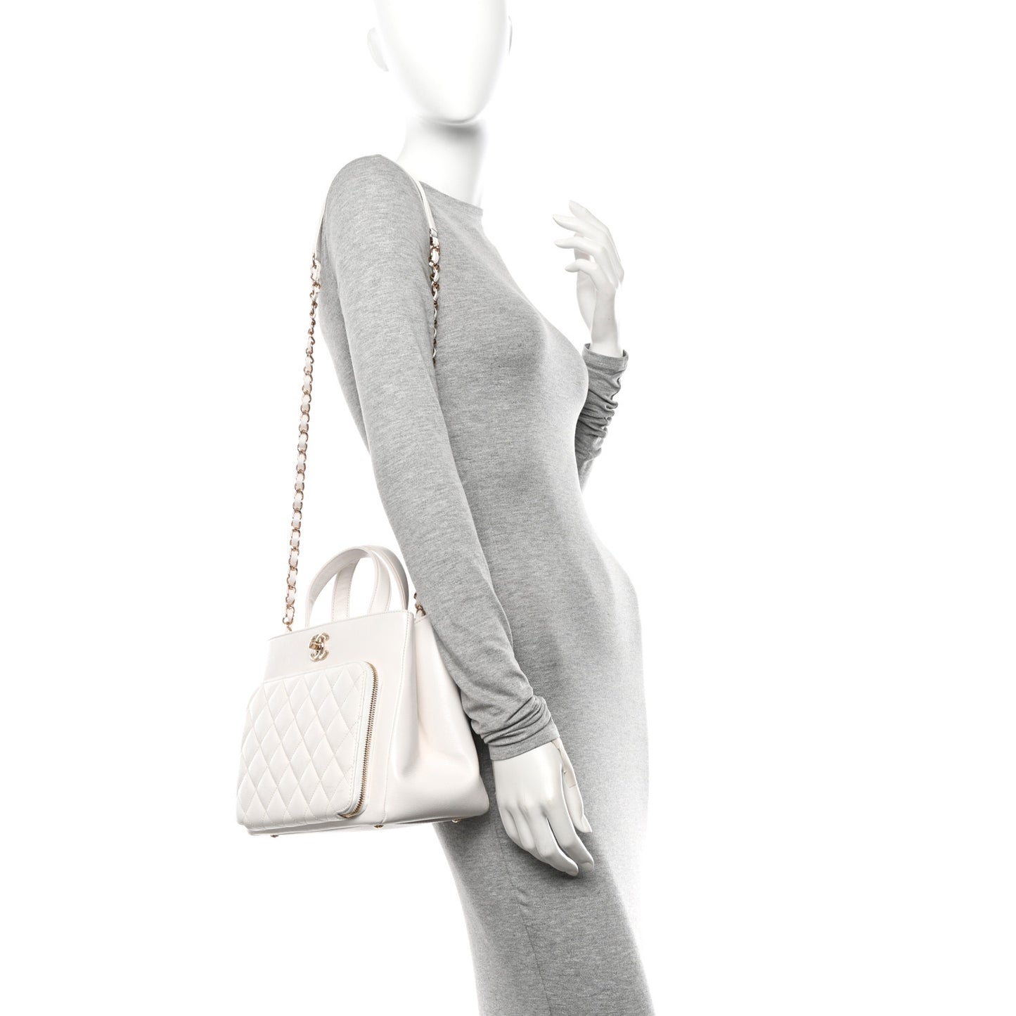 Caviar Quilted Small Business Affinity Shopping Bag White