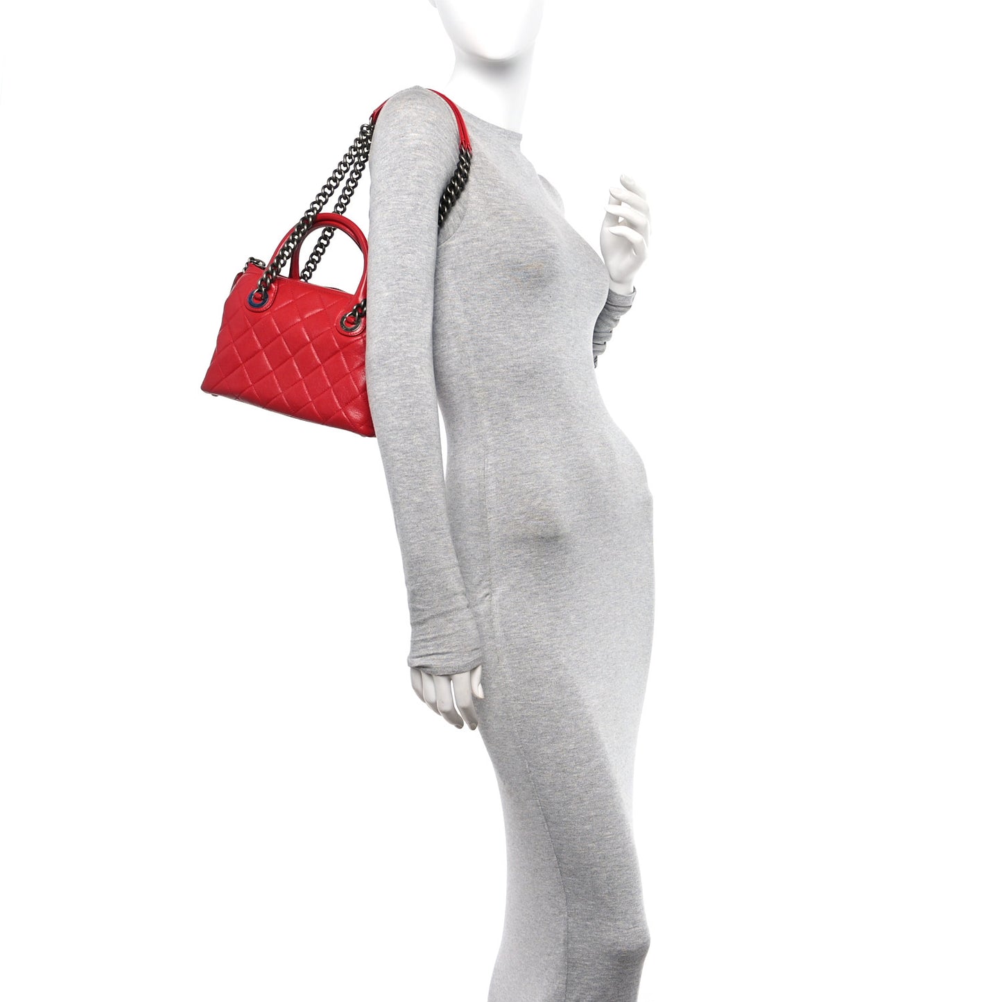 Shiny Sheepskin Quilted Small Shopping Tote Red