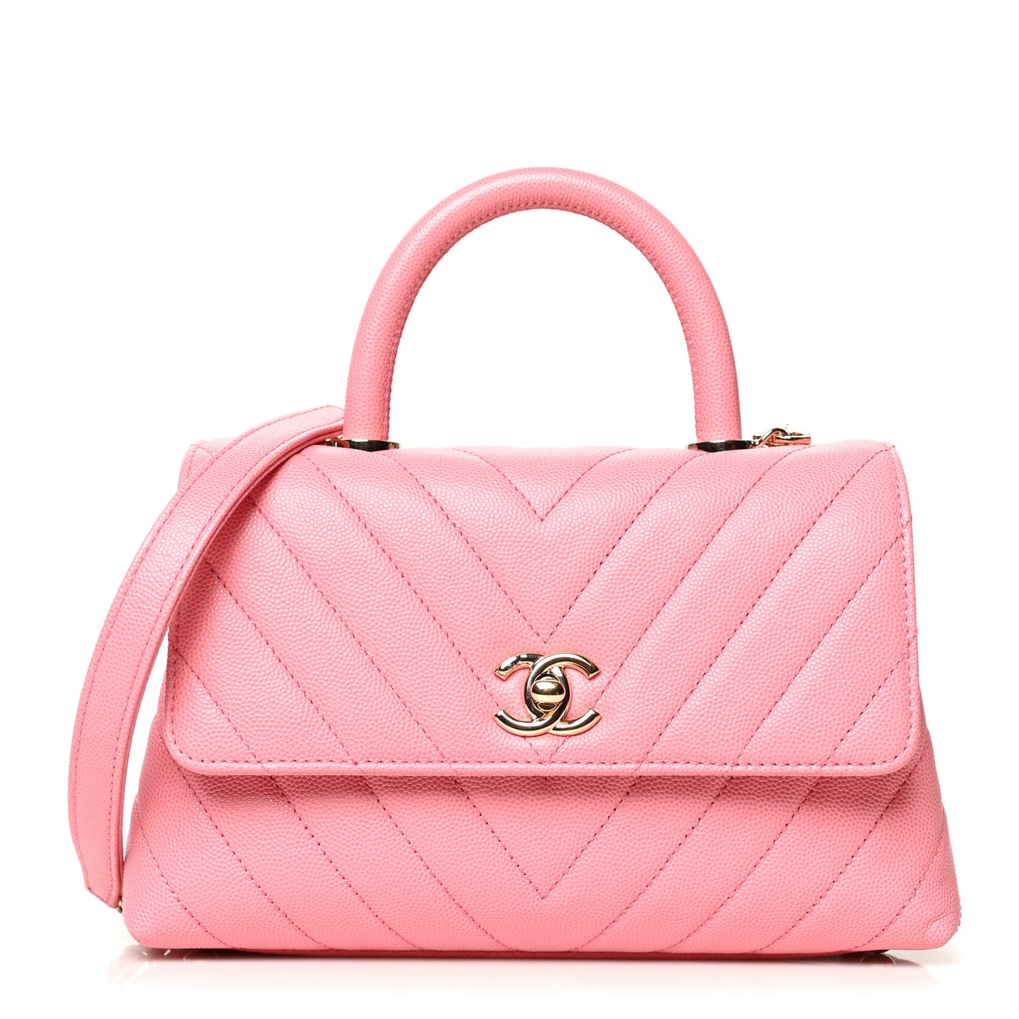 Caviar Chevron Quilted Mini Coco Handle Flap Pink