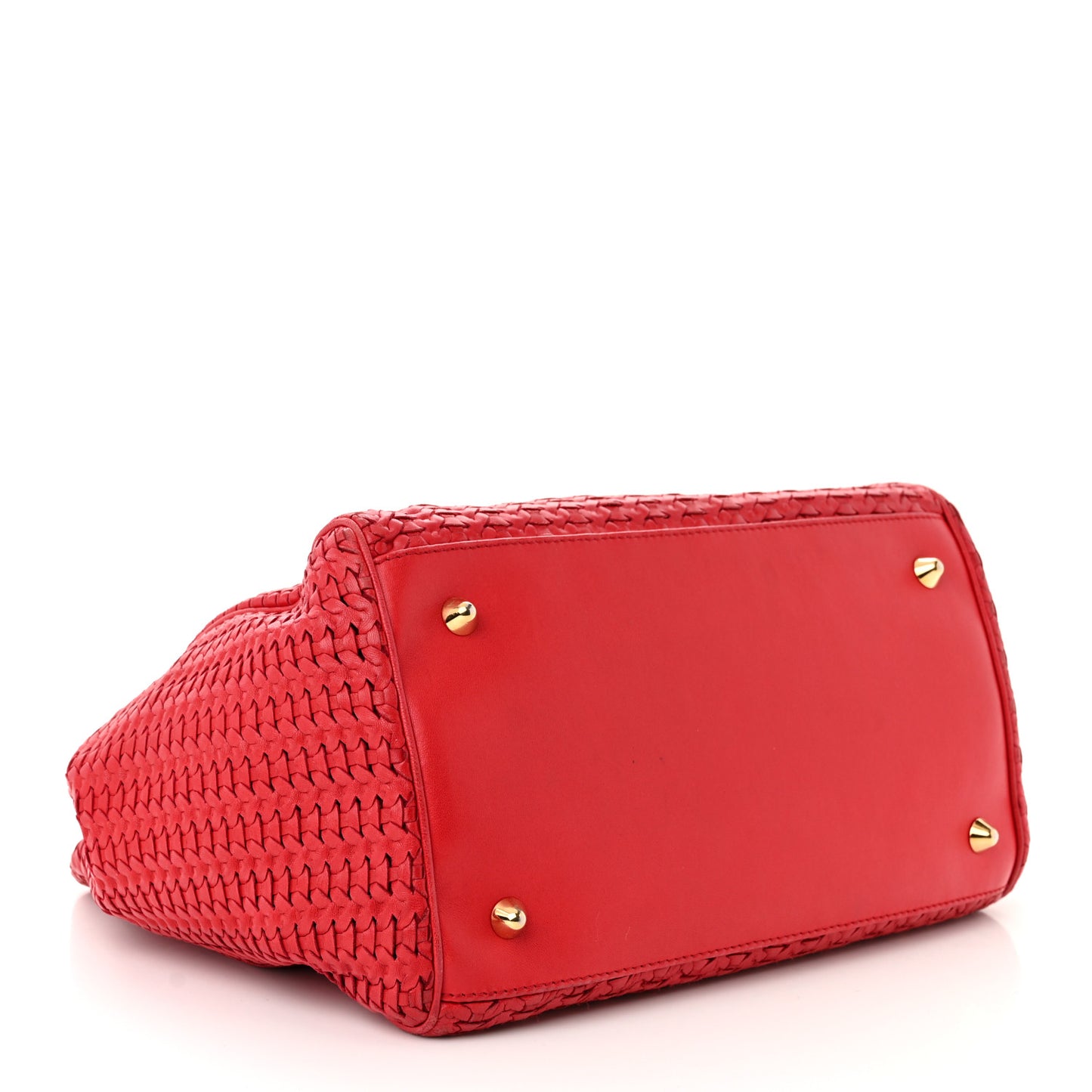 Lambskin Woven Medium Lady Dior Shopping Tote Red