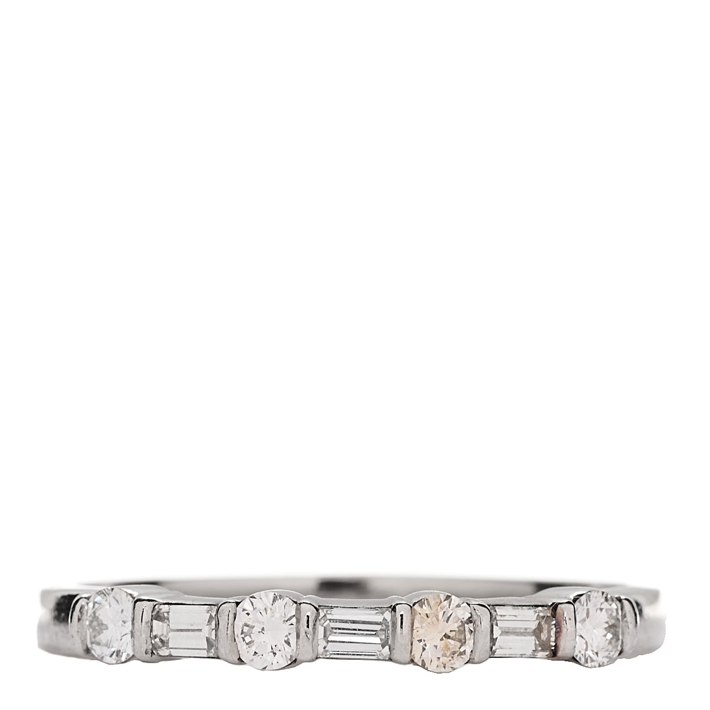 Platinum Diamond Round Baguette Half Band Ring 56 7.5
