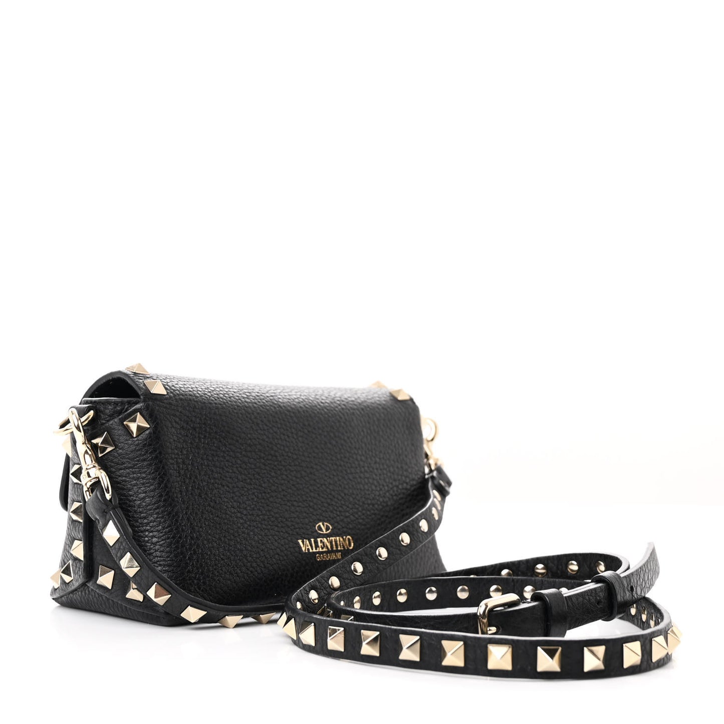 Pebbled Calfskin Mini Rockstud Crossbody Bag Black