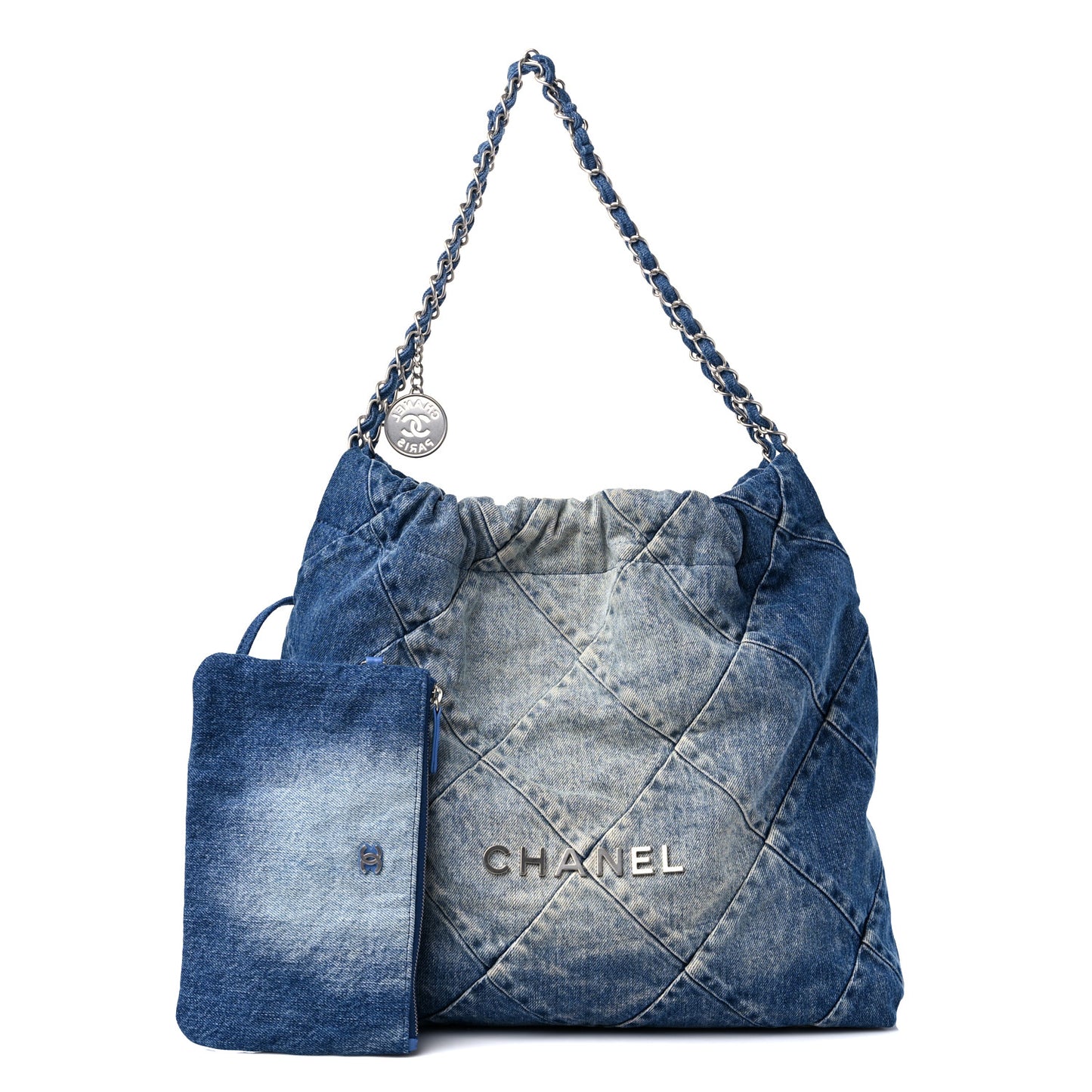 Denim Quilted Chanel 22 Blue
