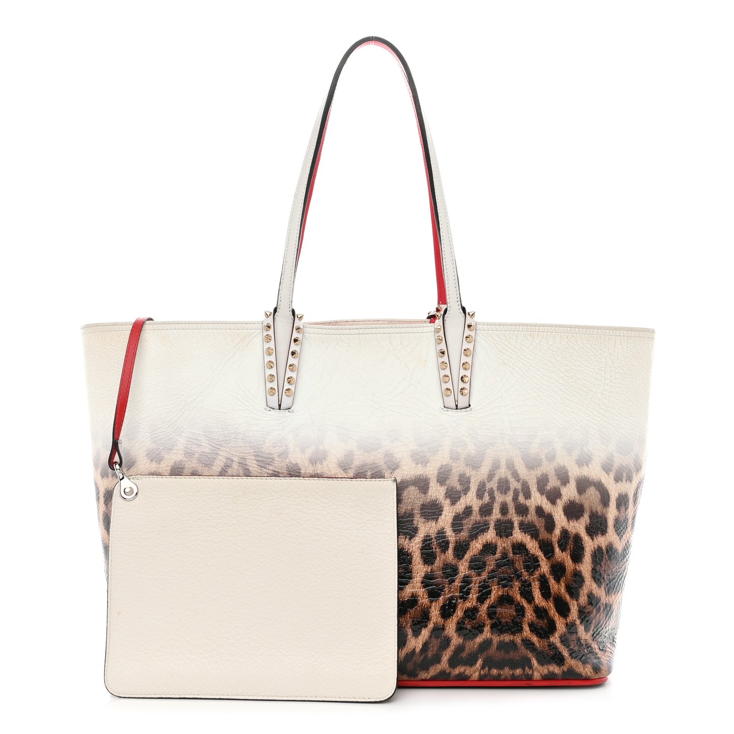 CHRISTIAN LOUBOUTIN Calfskin Degrade Leopard Print Spikes East West Cabata Tote White Multi