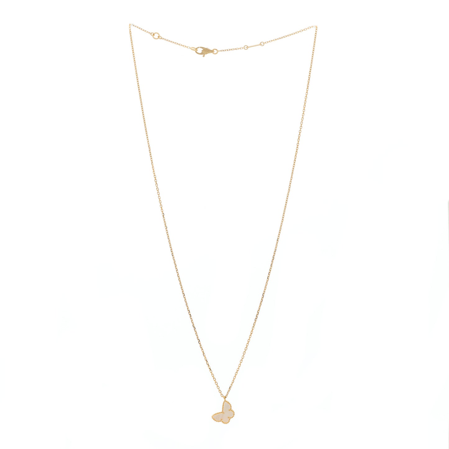 18K Yellow Gold Mother of Pearl Sweet Alhambra Butterfly Pendant Necklace