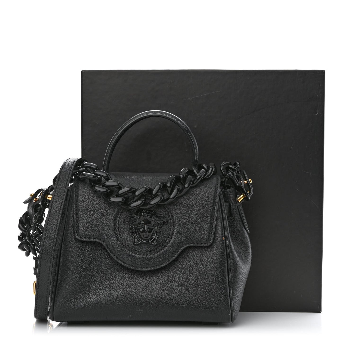 Grained Calfskin Small La Medusa Top Handle Bag Black Lilac