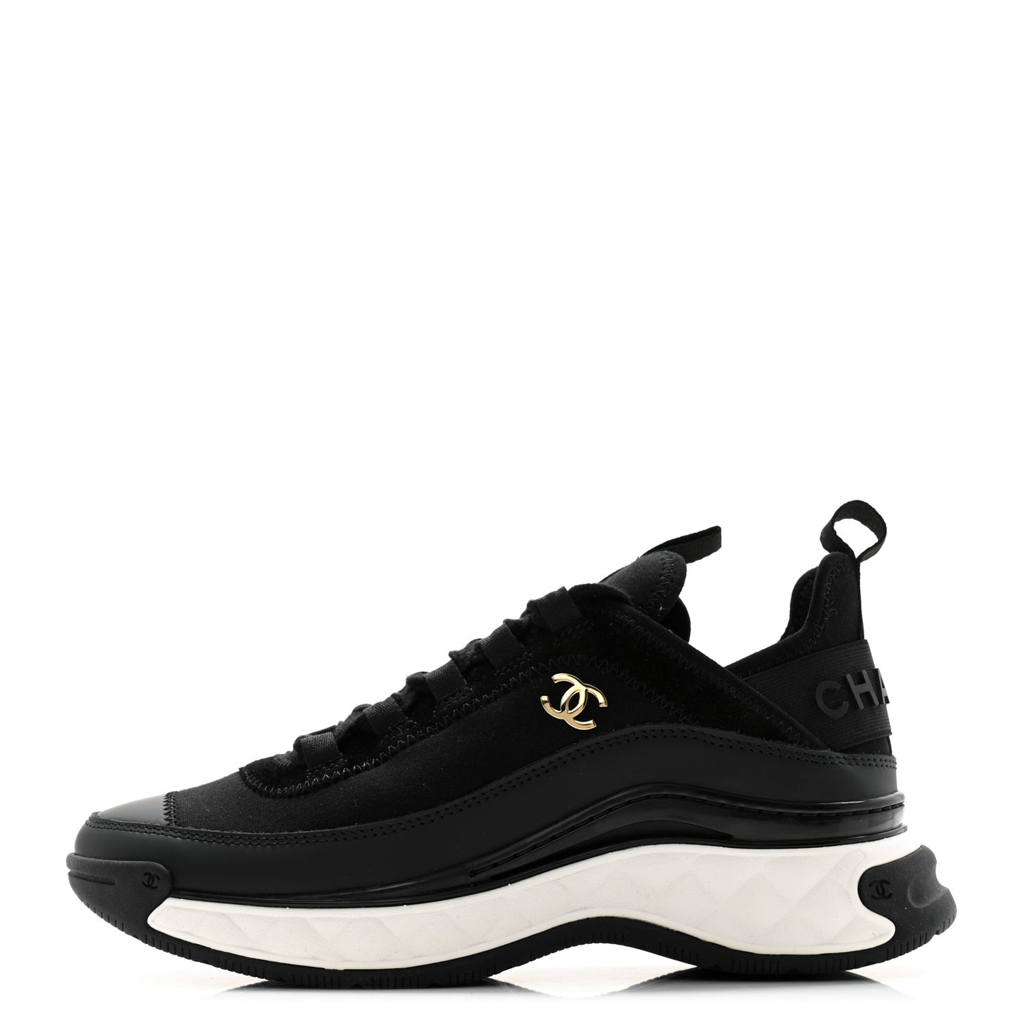 Velvet Calfskin Mixed Fibers CC Sneakers 36 Black