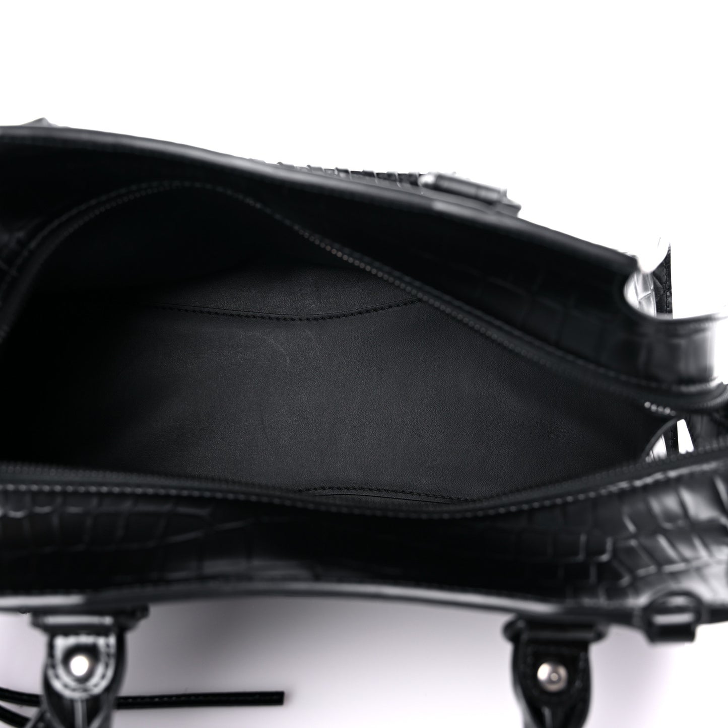 Semi Shiny Calfskin Crocodile Embossed Neo Classic Black Hardware S City Black