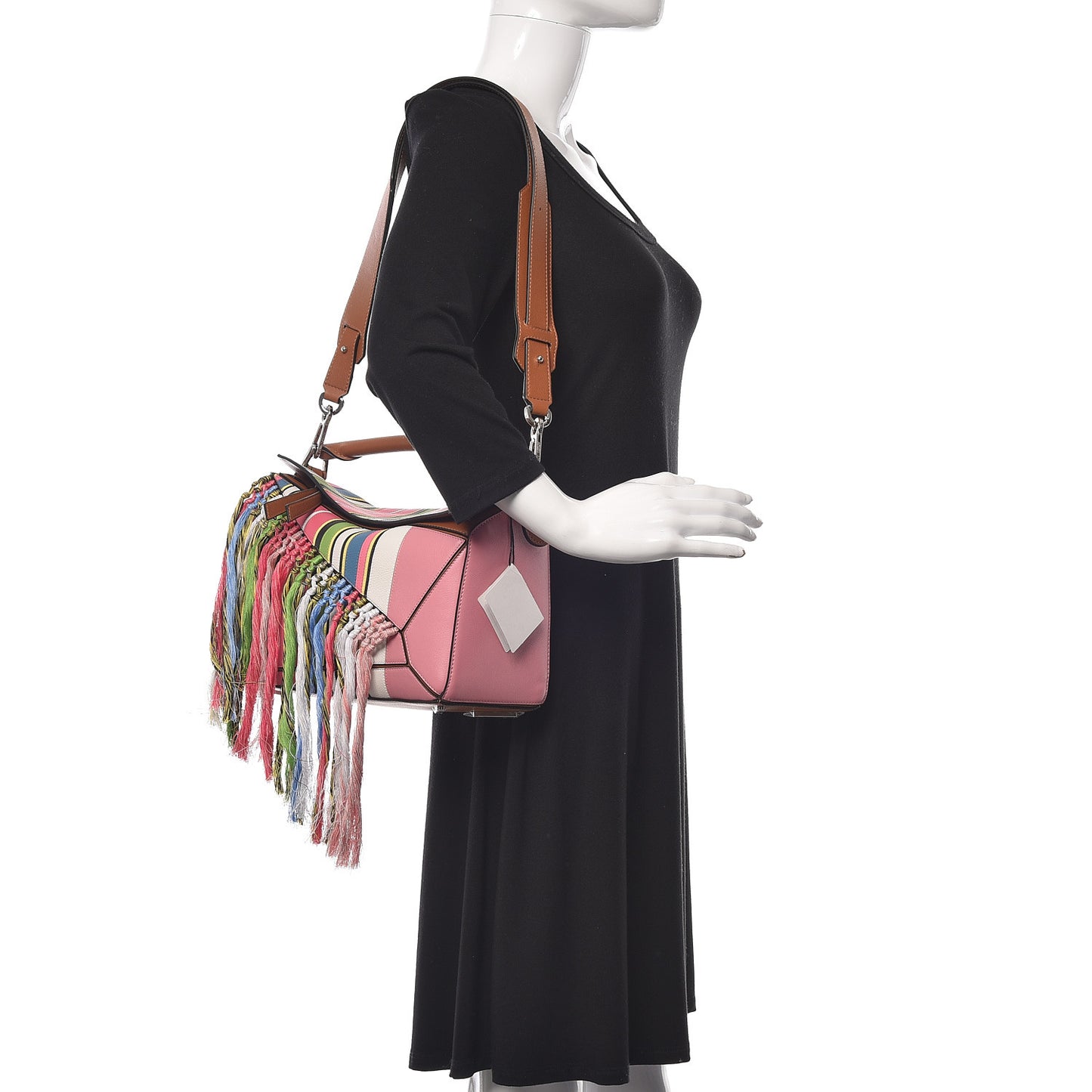 Calfskin Small Fringe Puzzle Bag Pink Multicolor