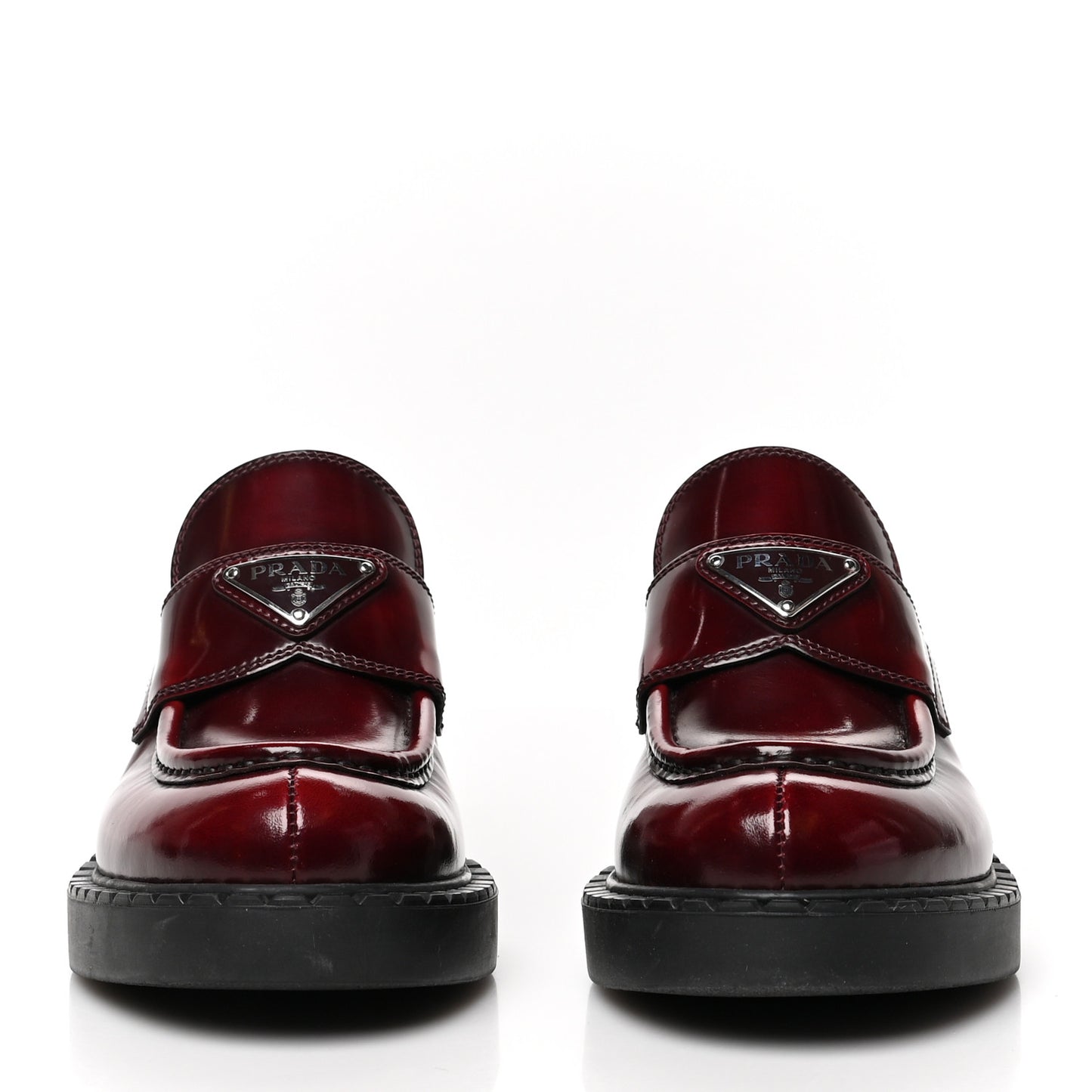 Brushed Calfskin Metal Triangle Logo 50mm Loafers 37 Porpora Fume