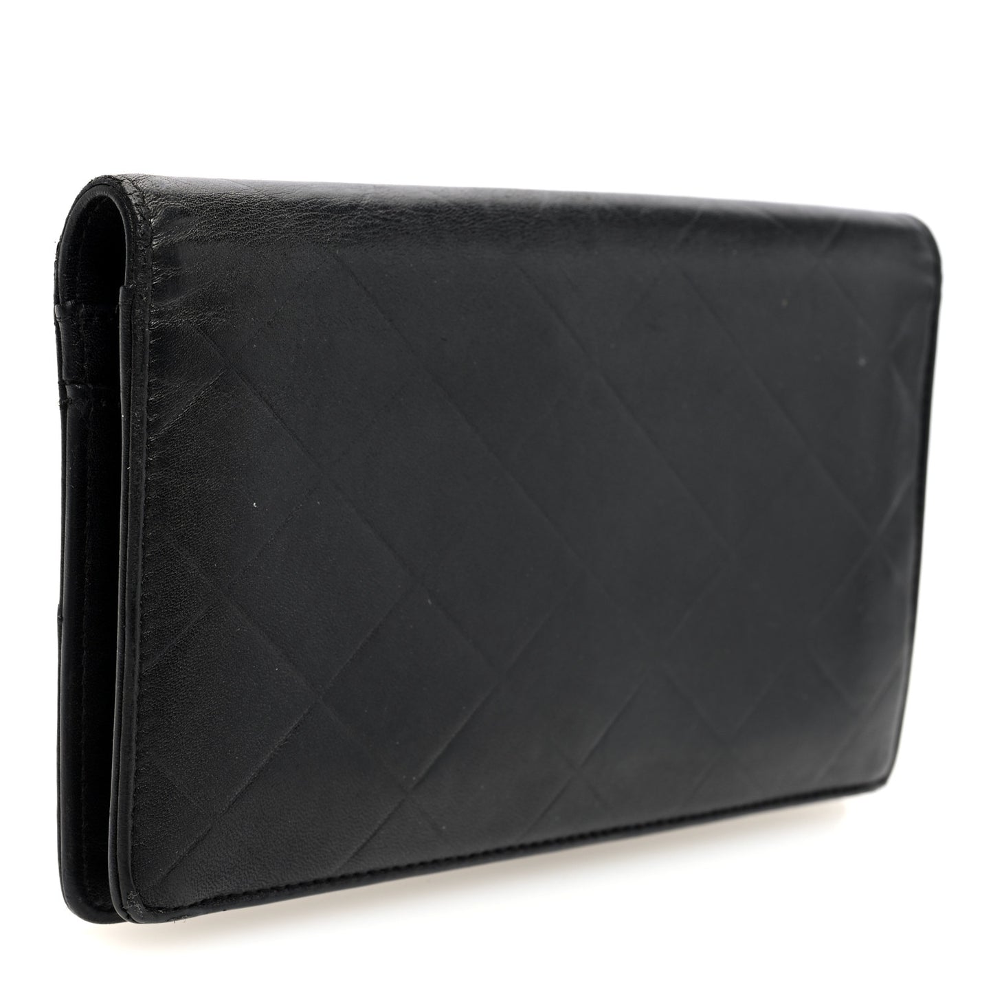 Lambskin Embossed Logo Yen Wallet Black