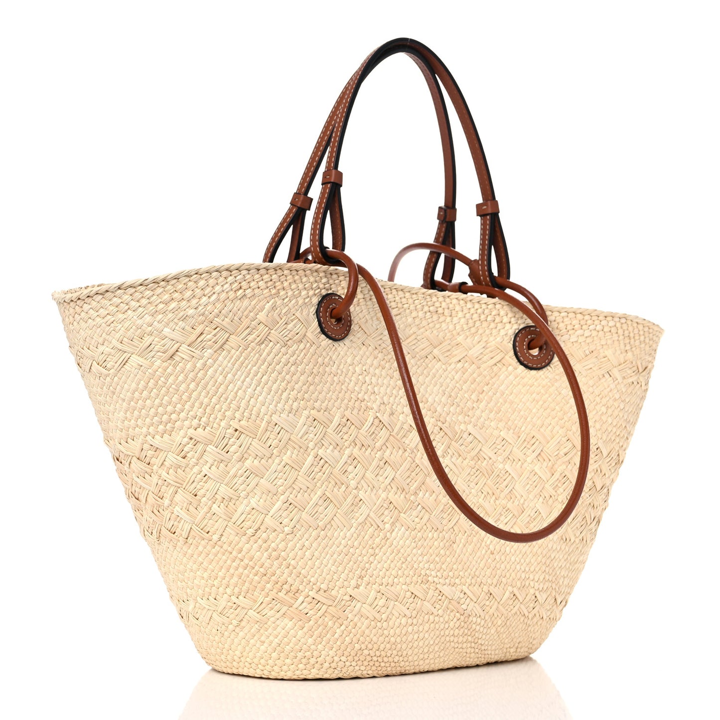 Iraca Palm Calfskin Anagram Basket Bag Natural Tan