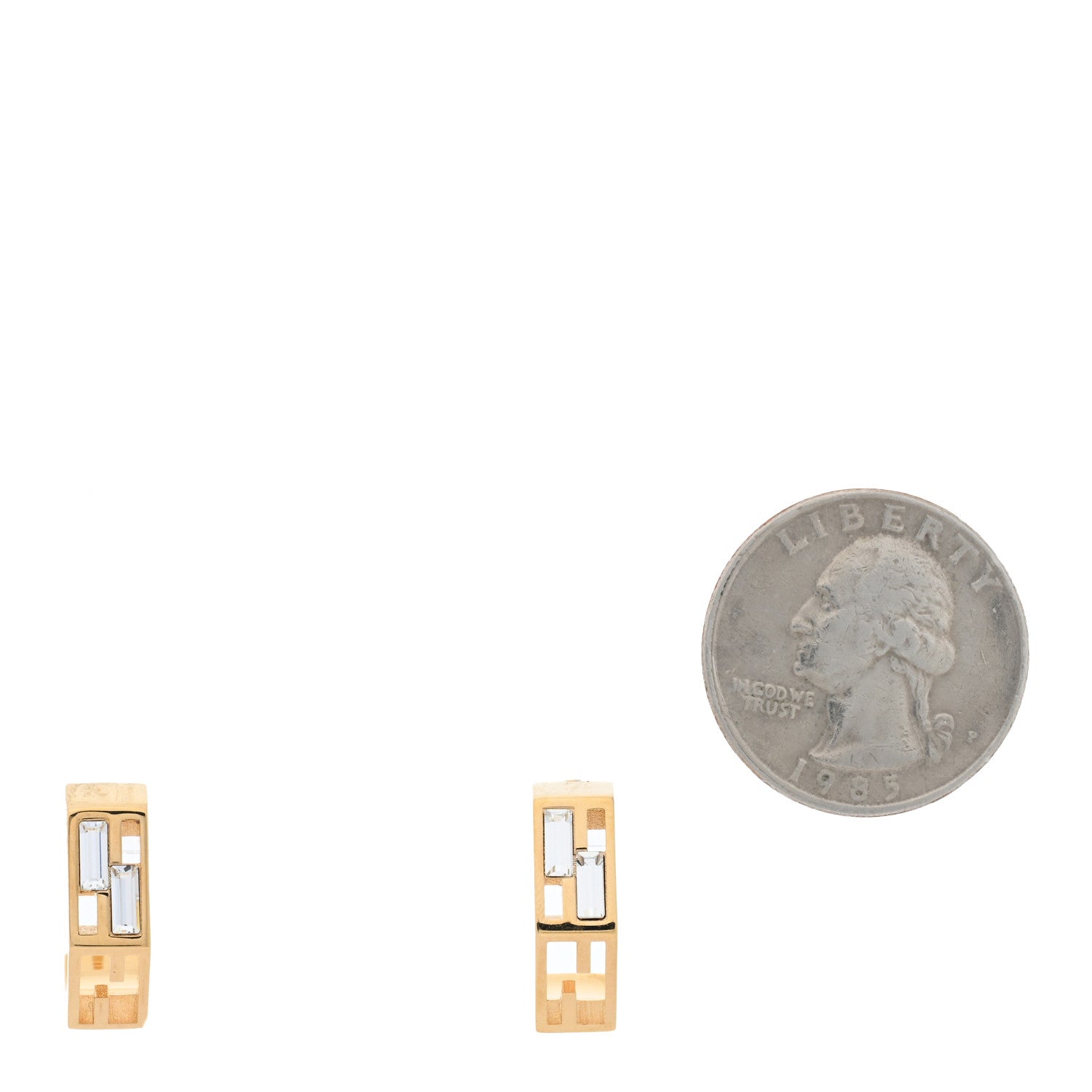 Fendi Metal Crystal Baguette Hoop Earrings Oro Soft 2 of 4