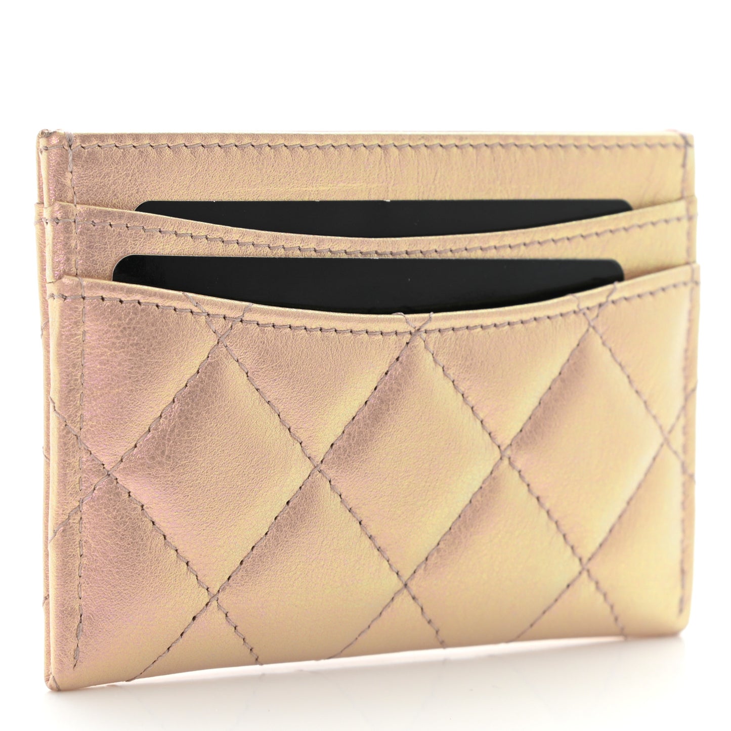 Iridescent Calfskin Quilted Card Holder Pink
