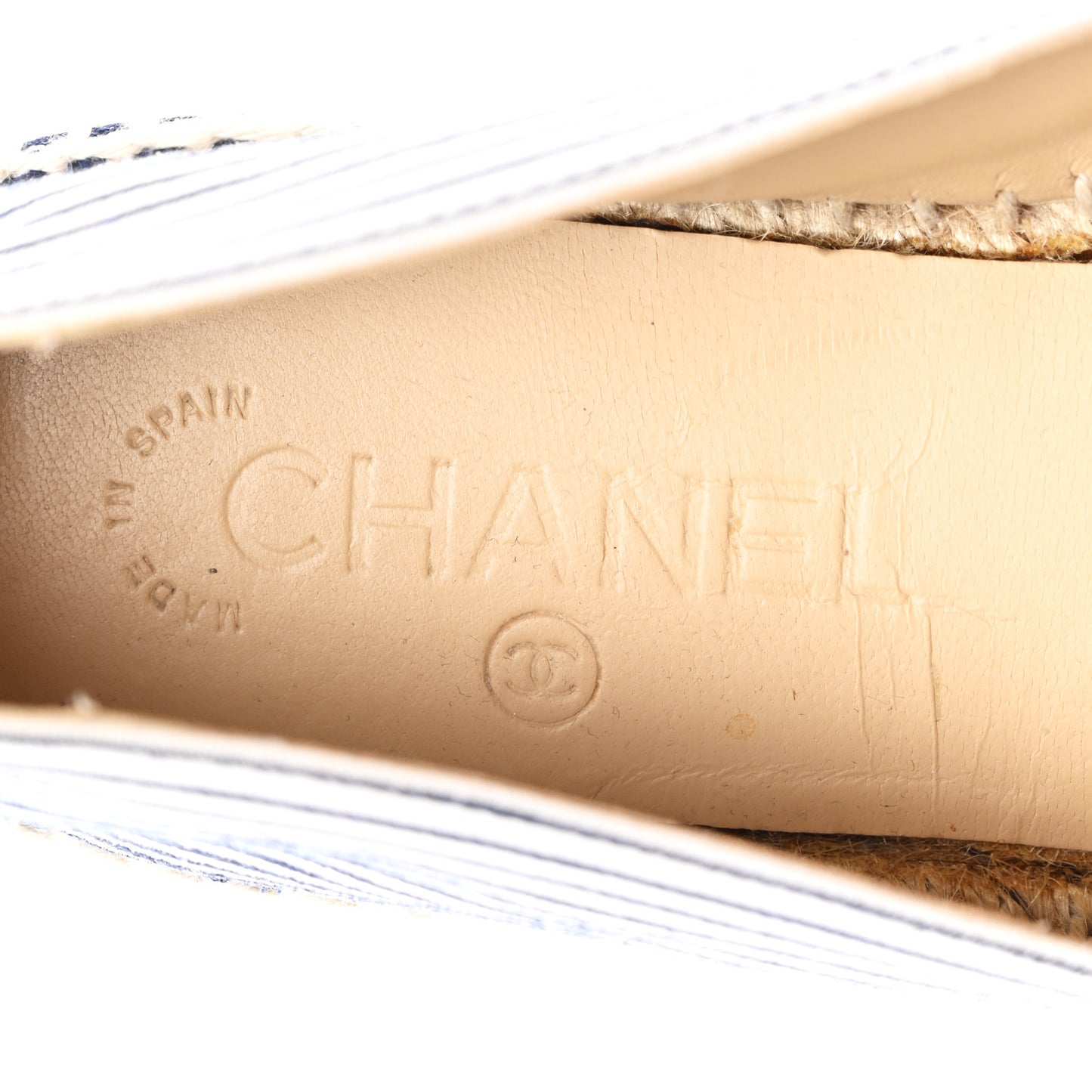 Canvas Striped Patent CC Espadrilles 37 Ivory Navy White