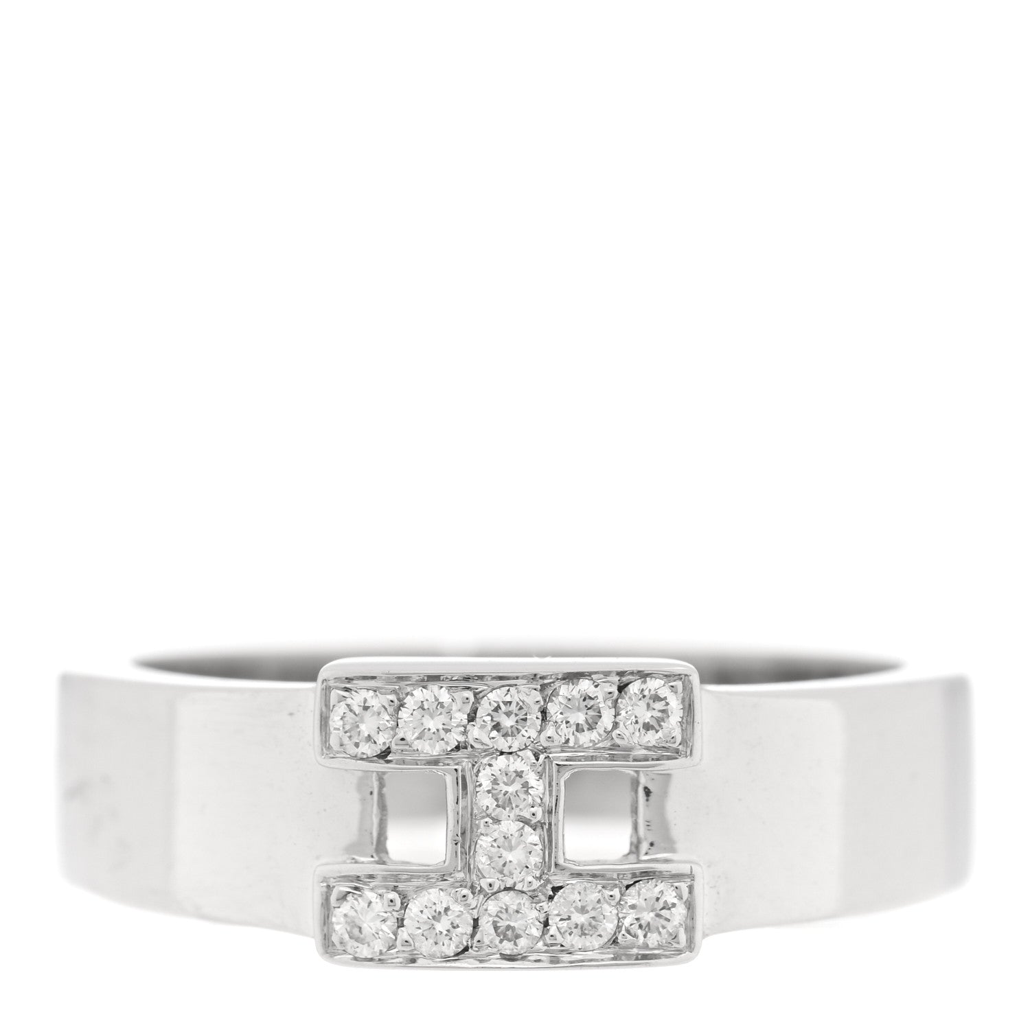 Hermes 18K White Gold Diamond H Ring 53 6.5 1 of 5