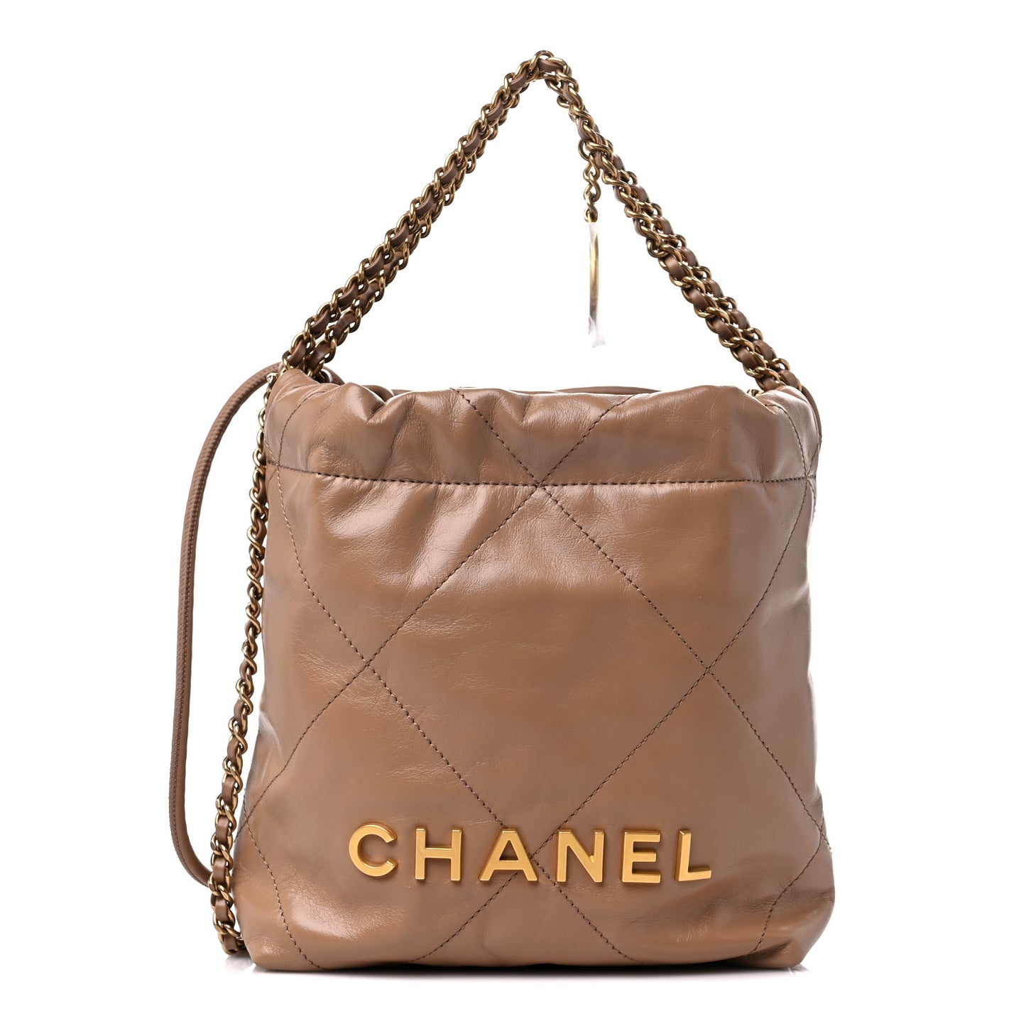 Shiny Calfskin Quilted Mini Chanel 22 Dark Beige
