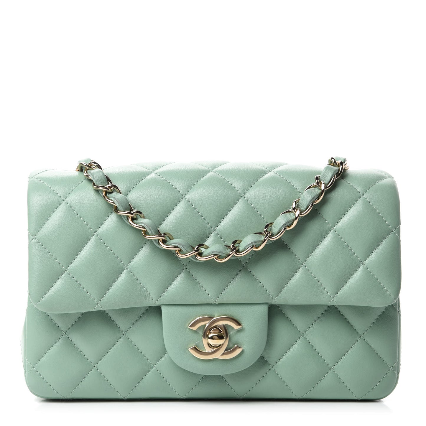 Lambskin Quilted Mini Rectangular Flap Light Green