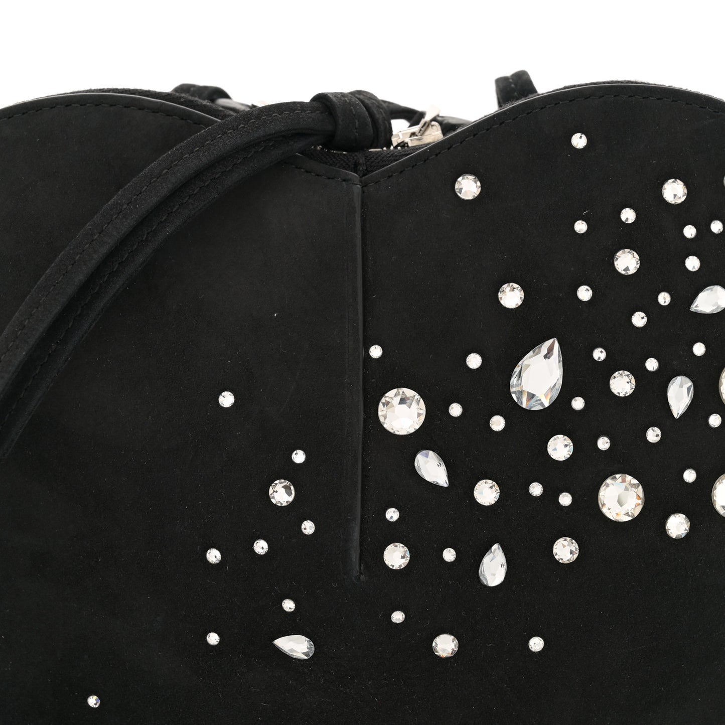 Suede Crystal Embellished Le Coeur Bag Black