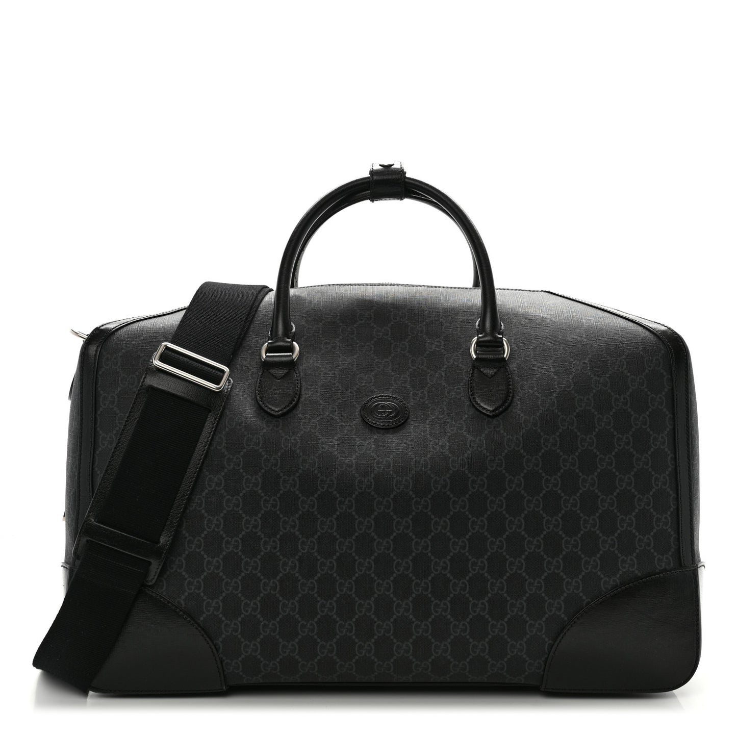 GG Supreme Monogram Azalea Calfskin Retro Interlocking G Large Duffle Bag Black Grey