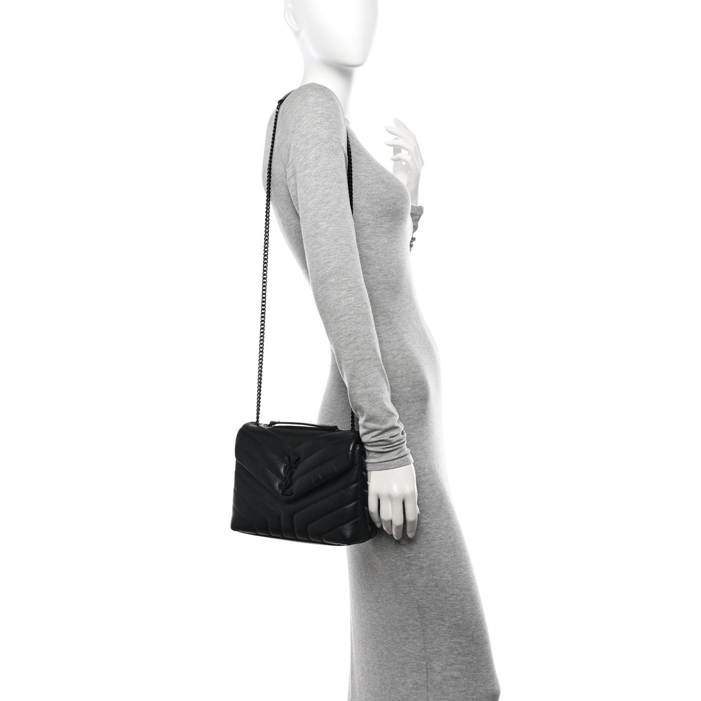 Calfskin Y Quilted Monogram Monochrome Small Loulou Chain Satchel Black