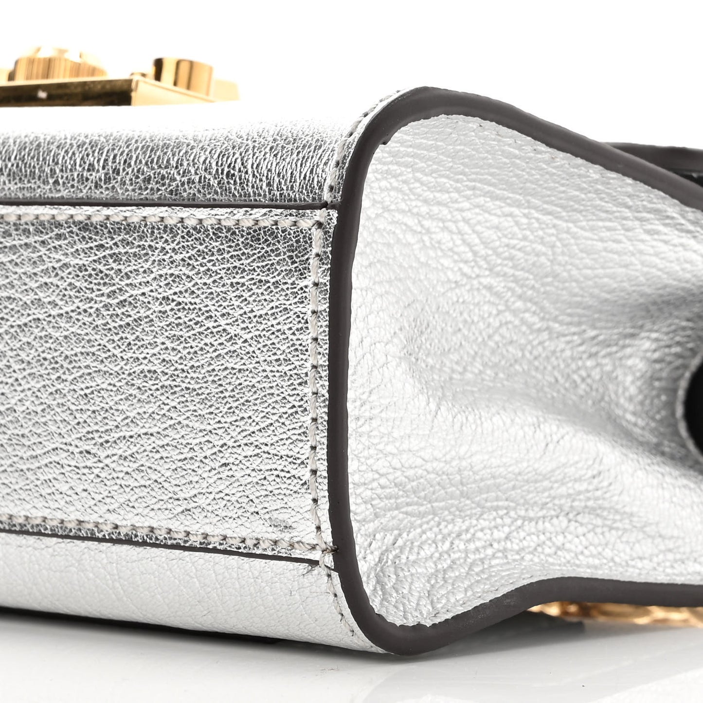Metallic Goatskin Small Padlock Shoulder Bag Argento