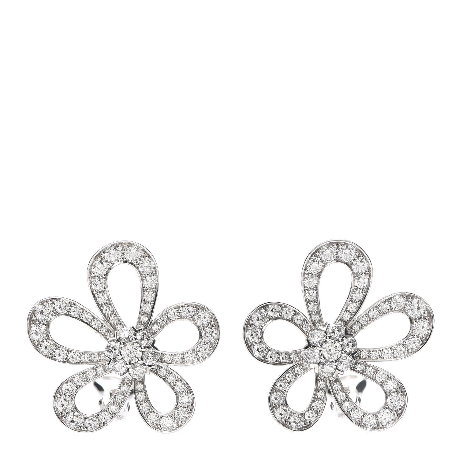 Van Cleef Arpels 18K White Gold Diamond Flowerlace Earrings