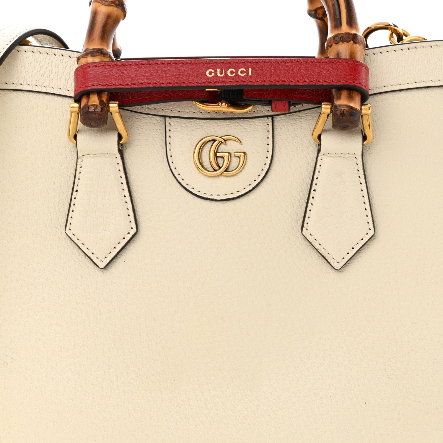 Gucci Textured Dollar Calfskin Web Small Diana Tote Bag Mystic White 8 of 11