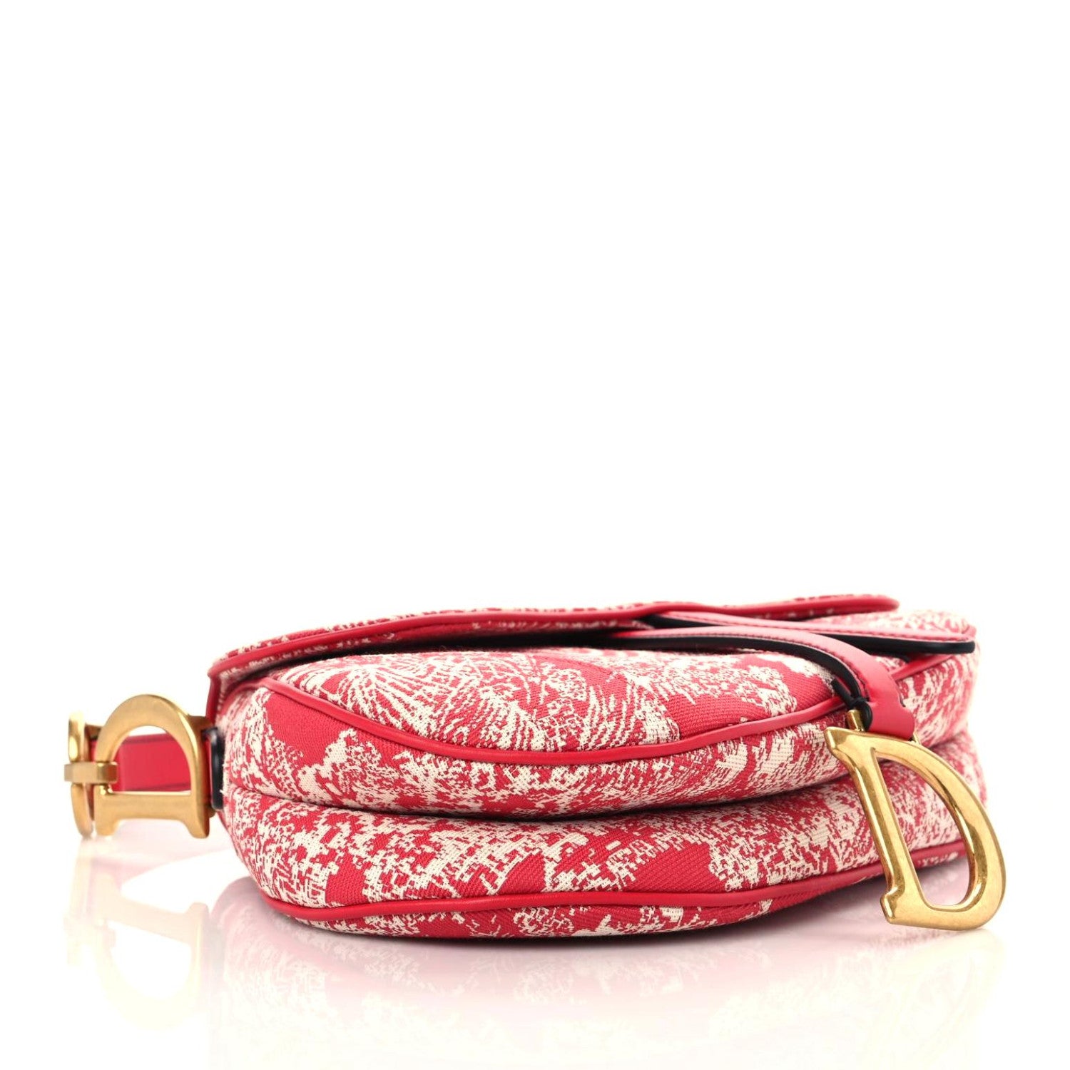 Christian Dior Canvas Reverse Embroidered Toile De Jouy Saddle Bag Red 3 of 9