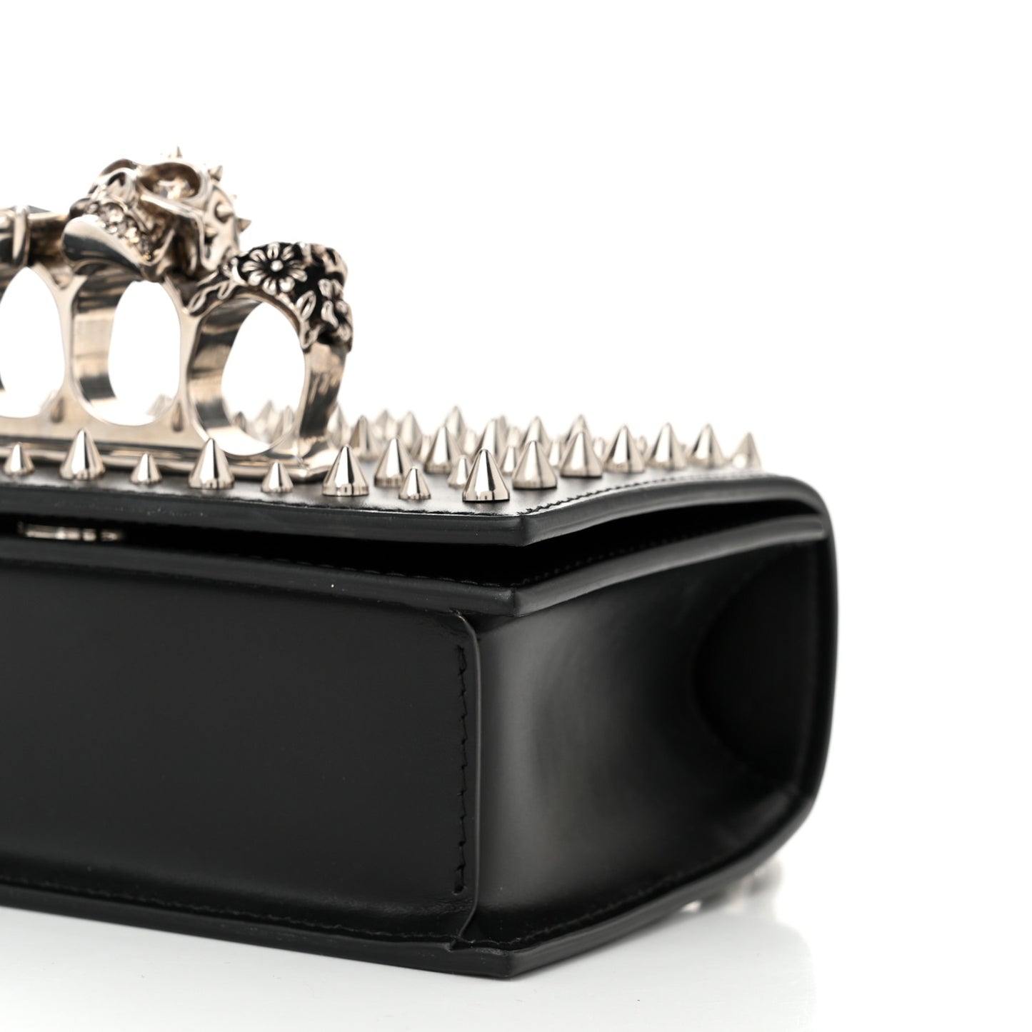 Calfskin Studded Knuckle Satchel Black Silver