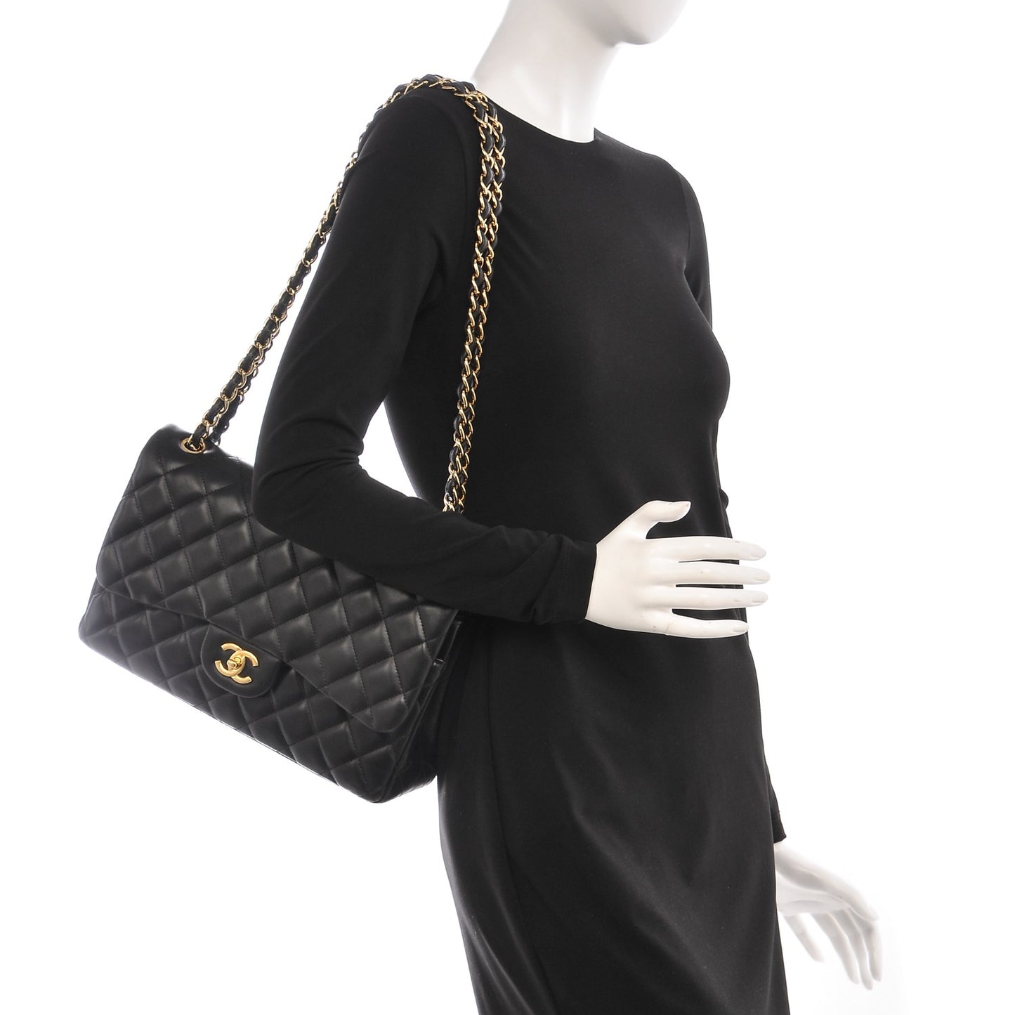 Lambskin Quilted Jumbo Double Flap Black
