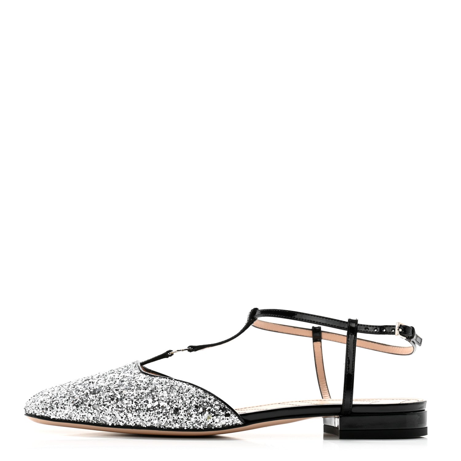 Gucci Vernice Glitter Double G Ballet Flat 40 Black Silver 1 of 10
