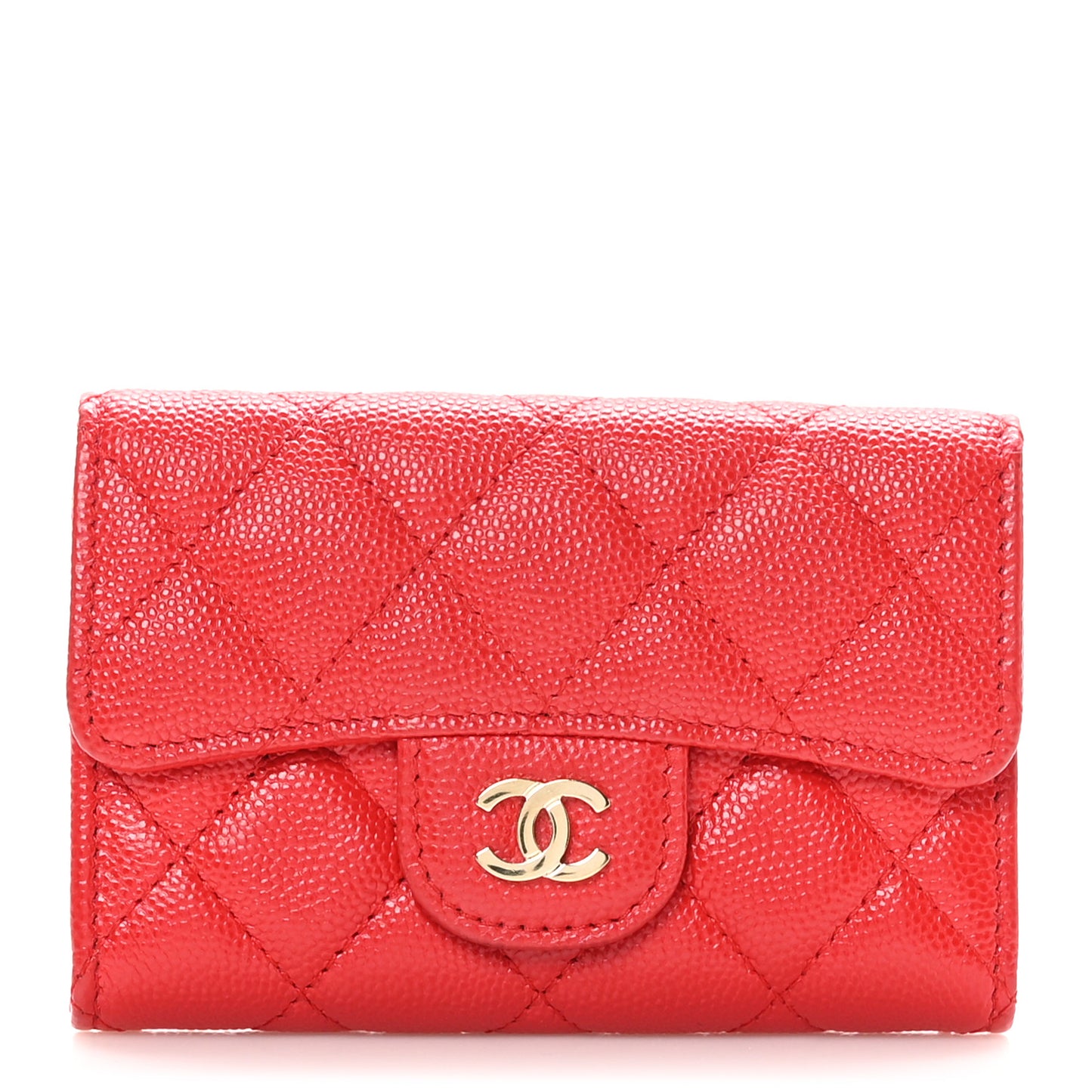 Caviar Quilted Flap Card Holder Wallet Red