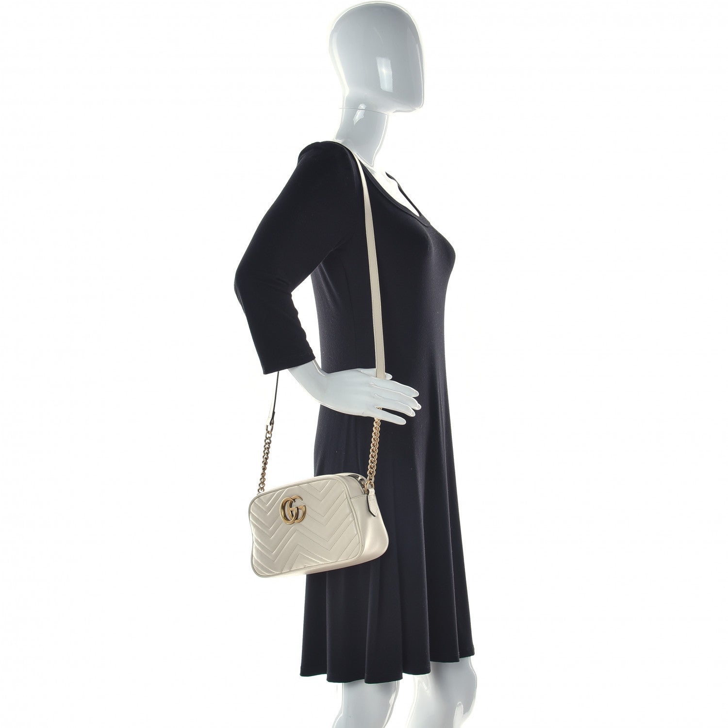 Gucci Calfskin Matelasse Small GG Marmont Chain Shoulder Bag White 2 of 9