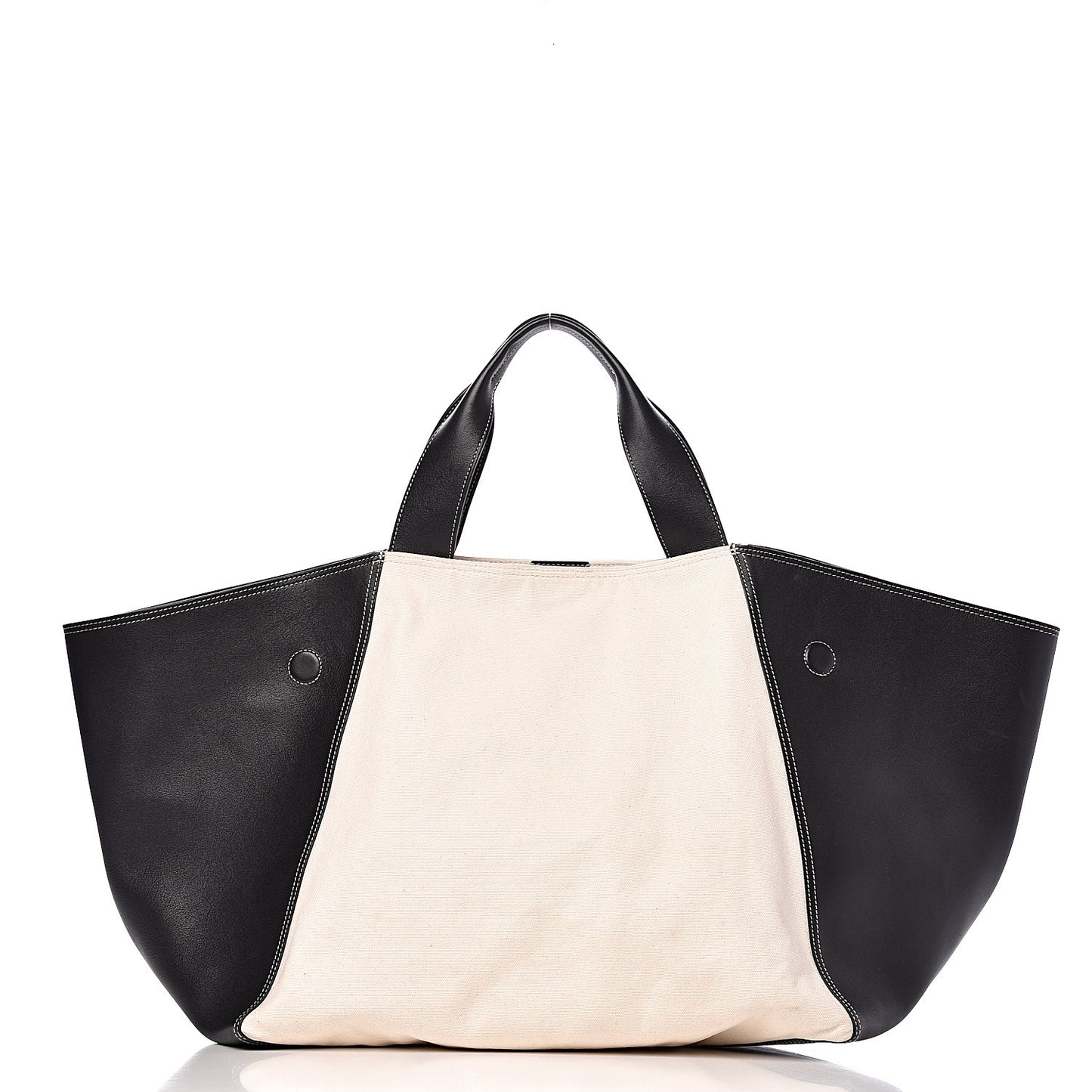 Canvas Smooth Calfskin Frame Tote Black White