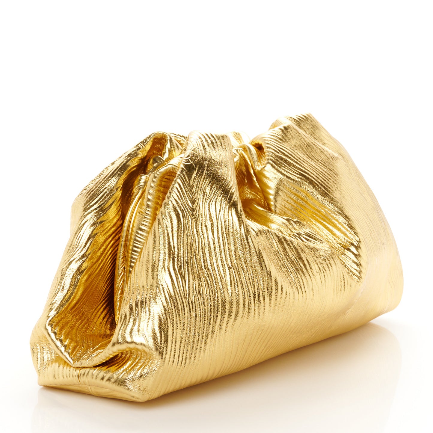 Metallic Bark Calfskin Embossed The Pouch Oversized Clutch Oro