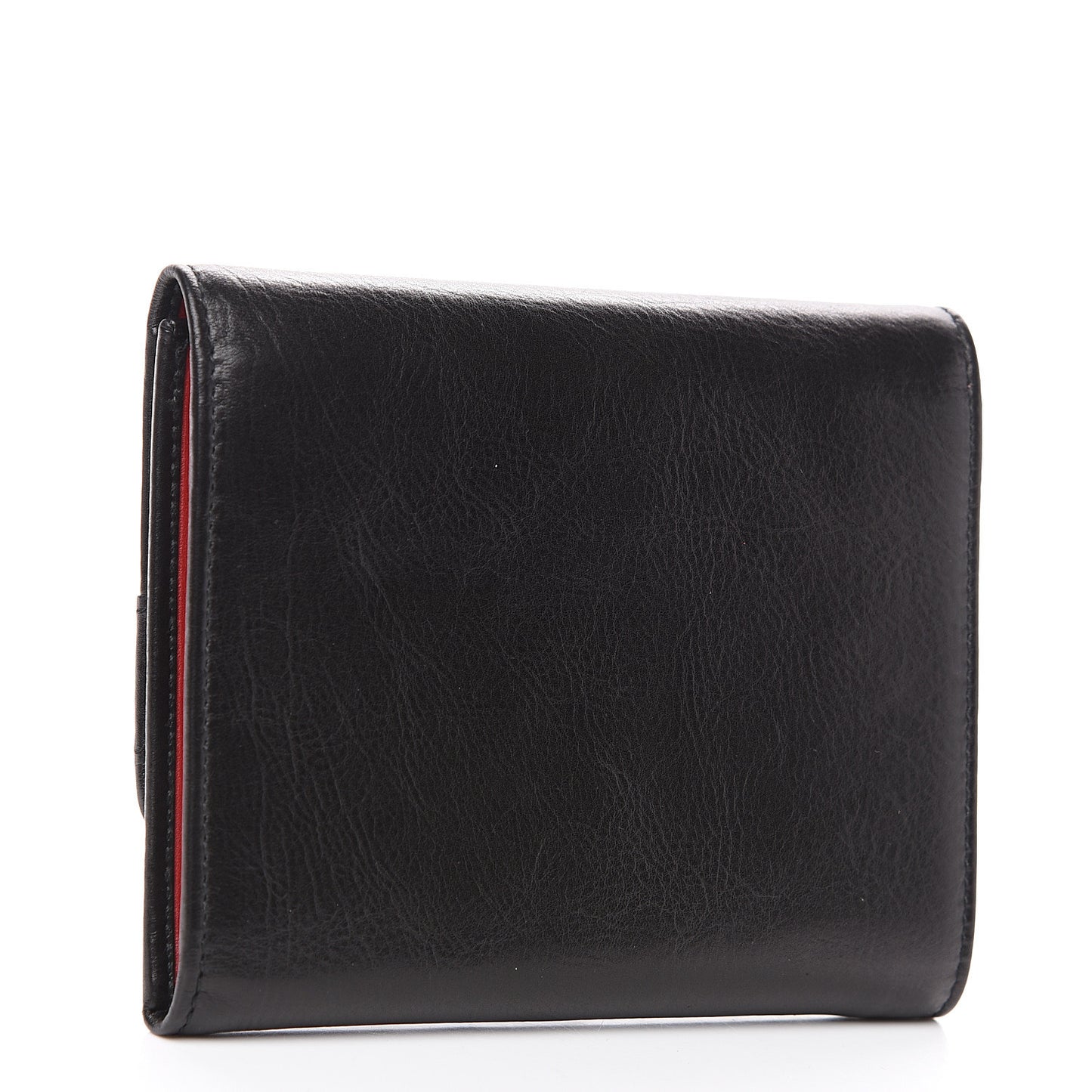 Soft Calfskin Strip Tri-Fold Compact Wallet Black